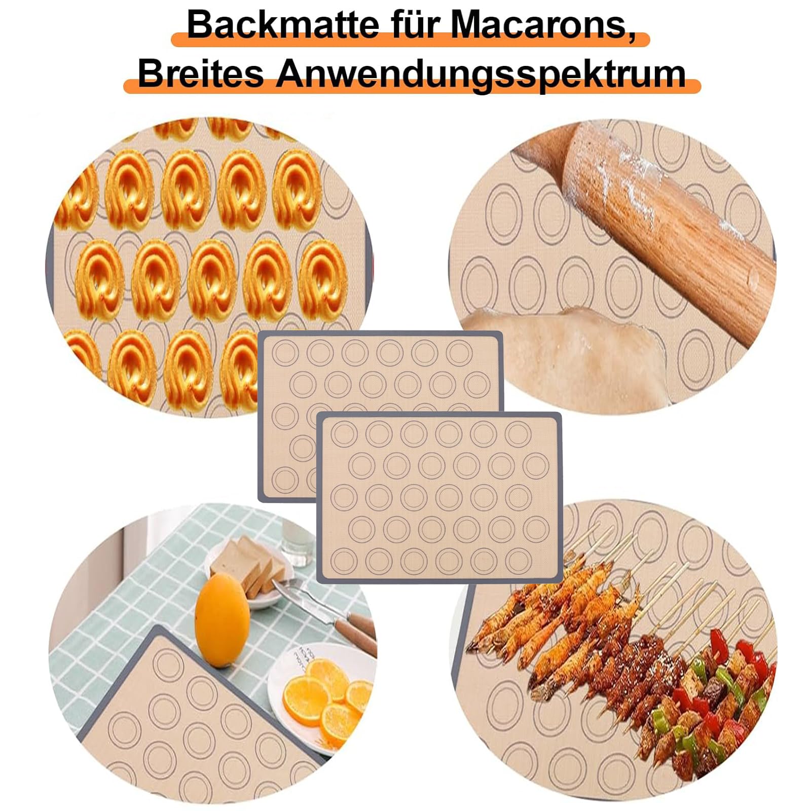 2 Stück Macaron Backmatten – Rutschfest, Antihaft, Wiederverwendbar (rot & Schwarz), 42 X 29,5 Cm, Mit Vorlage
