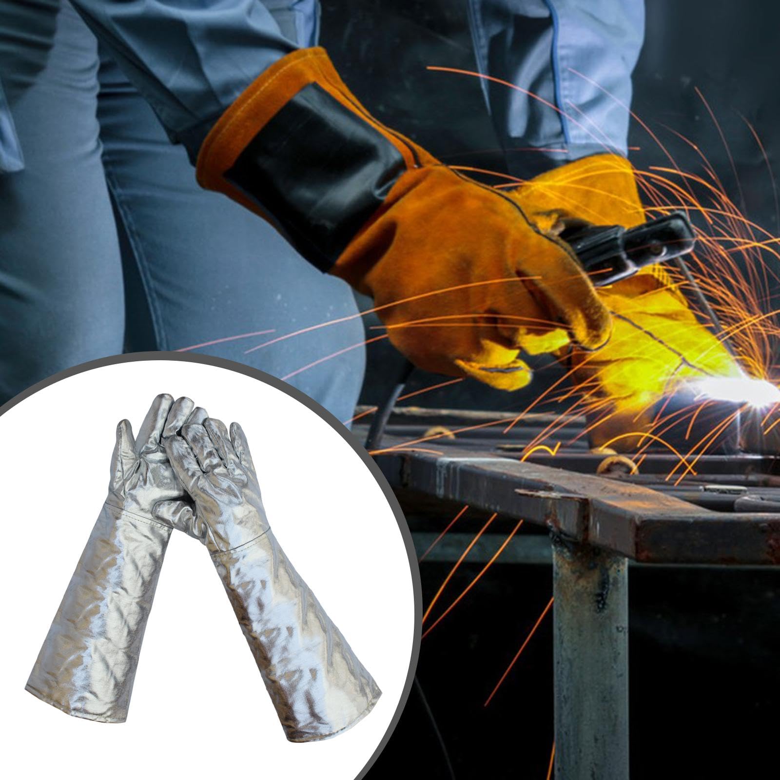 Guantes de Soldadura de Aluminio Térmicos Guantes Resistentes Al para Horno Guantes Aislantes para Protección Térmica Guantes de Trabajo Adecuad, 60 Cm 350 a 1000