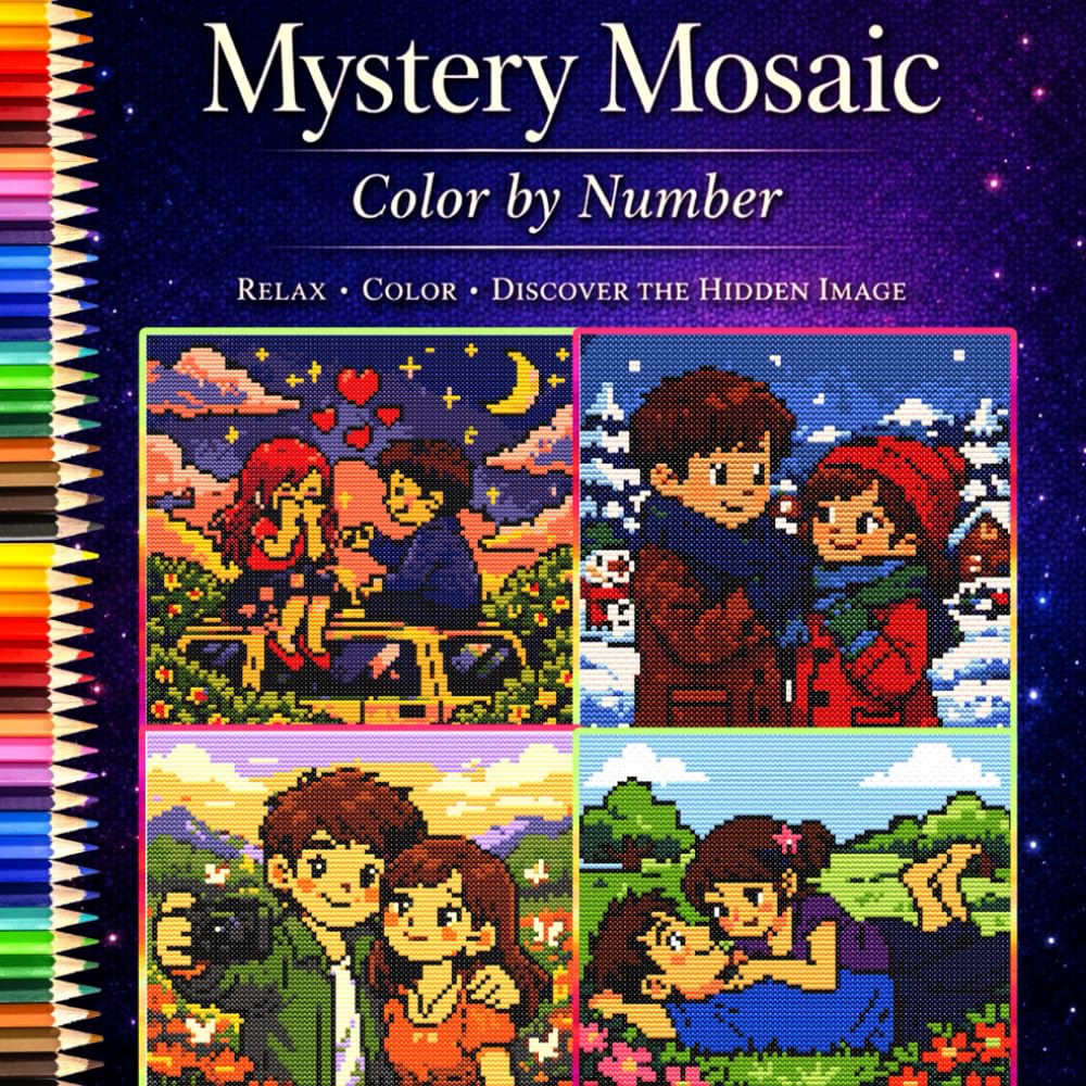 Mystery Mosaic Color by Number A Romantic Pixel Art Coloring Book for Couples & Adults for Relaxation and Mindfulness