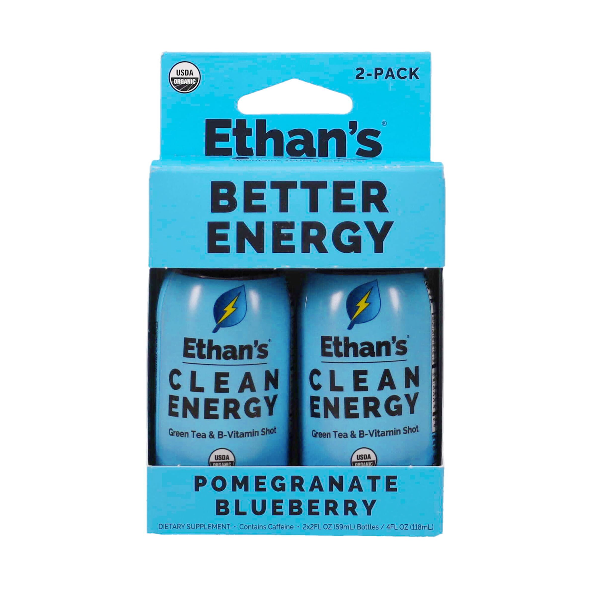 Organic Clean Energy Shots Pomegranate Blueberry, Sugar Free Natural Pre-Workout Focus Boost, Gluten Free, Vegan, B6 & B12 Vitamin C with Green Tea Extract and Guayusa (2 Pack of 2oz Shots)