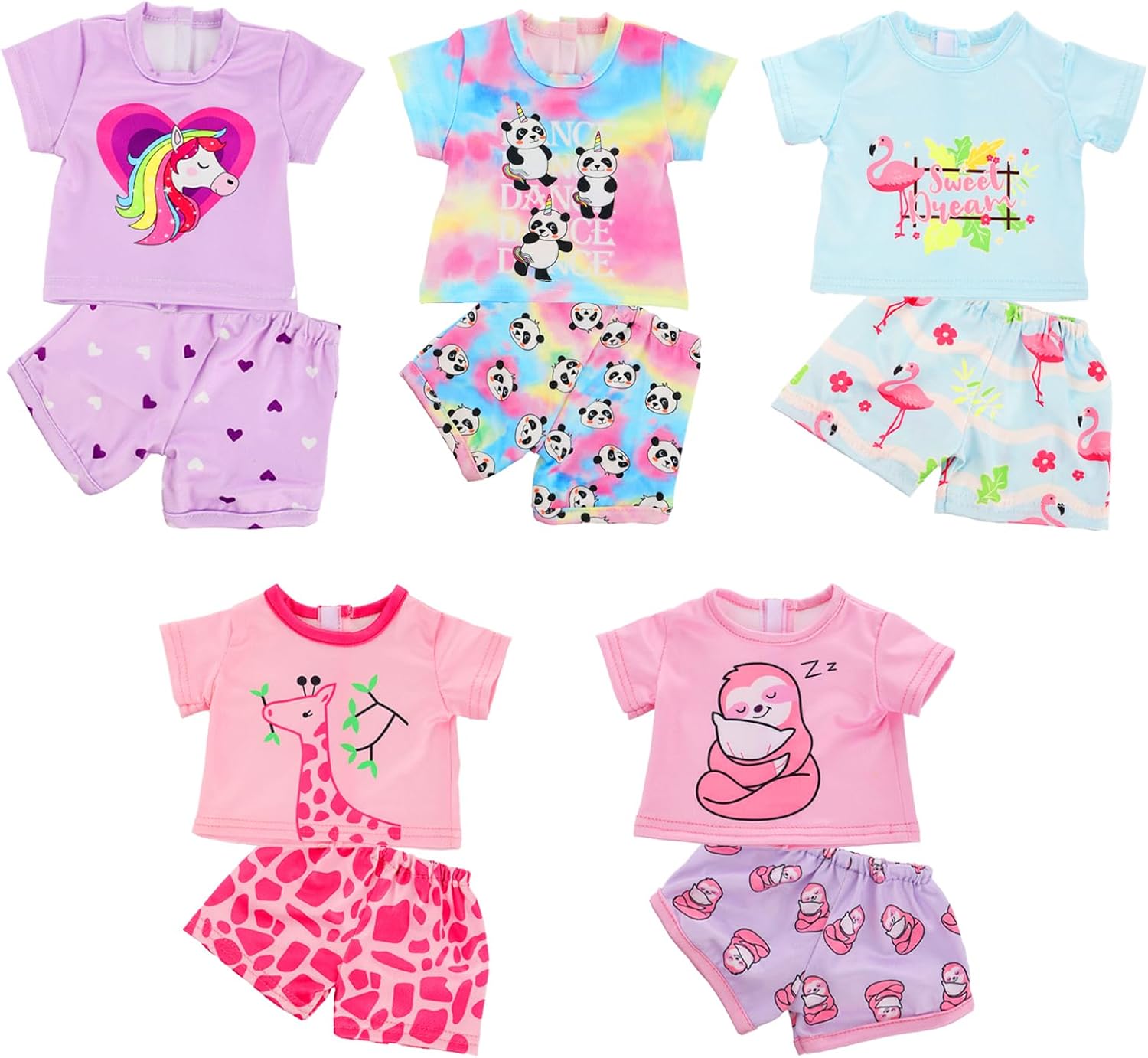Ecore Fun Girl Doll Clothes, 5 Set 16-18 Inch Baby Doll Clothes and Accessories -Doll Animal Outfits Gift-Tops and Pants