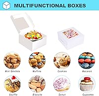 Vista 5 de Zzrywuty 50 Packs 5x5x2.5in White Cookie Boxes, Bakery Boxes with Window, Mini Cake Boxes, Food Container Boxes for Cookies, Pastry, Pie