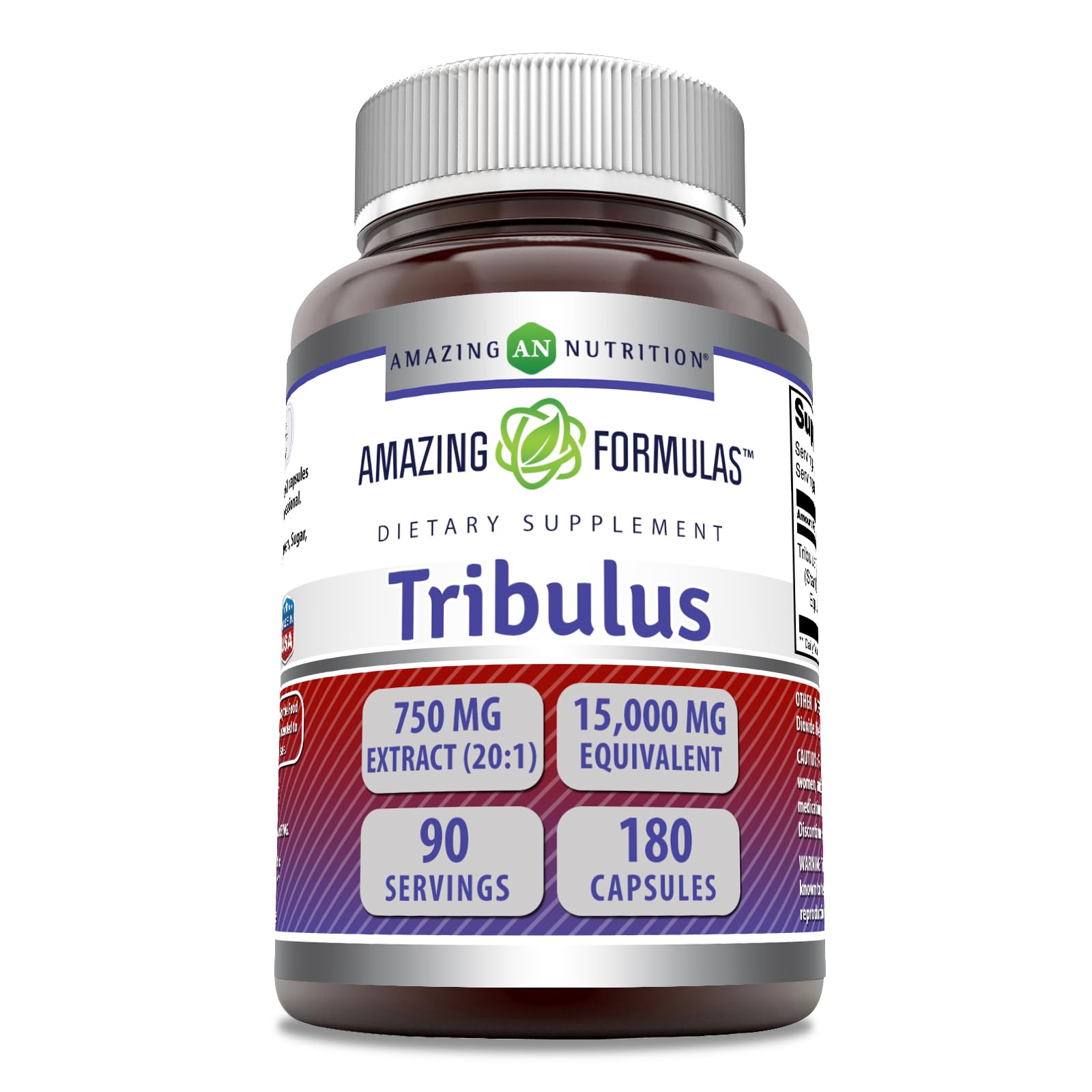 Amazing Formulas Tribulus 750 Mg Extract 20:1Supplement | 15000 Mg Equivalent | 180 Capsules | Non-GMO | Gluten-Free | Made in USA