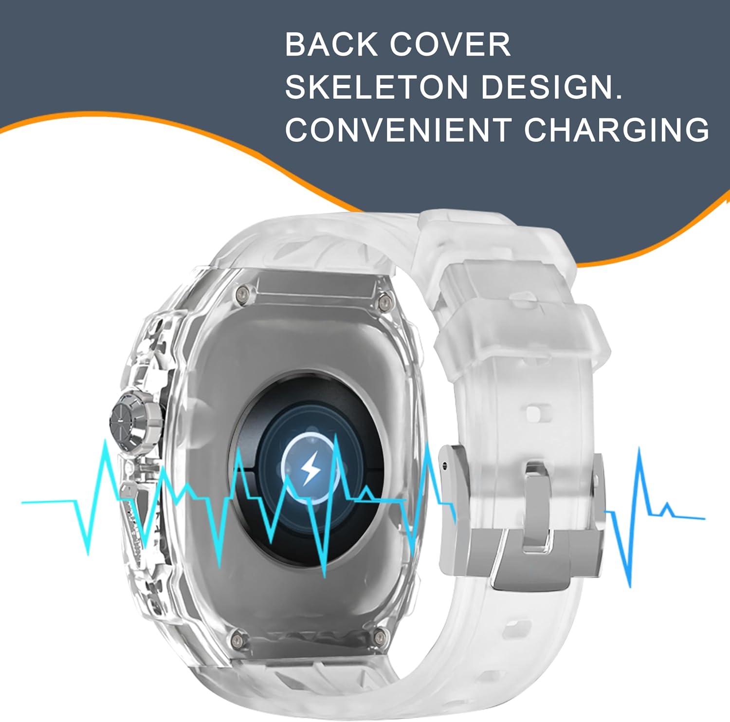 Luxury Translucent Smartwatch Case for Apple Watch Ultra 1/2 49mm,Lightweight Rugged Case with Band, Silicone Strap, Stainless Steel Buttons, Shockproof Protective Cover for Men and Women (White)