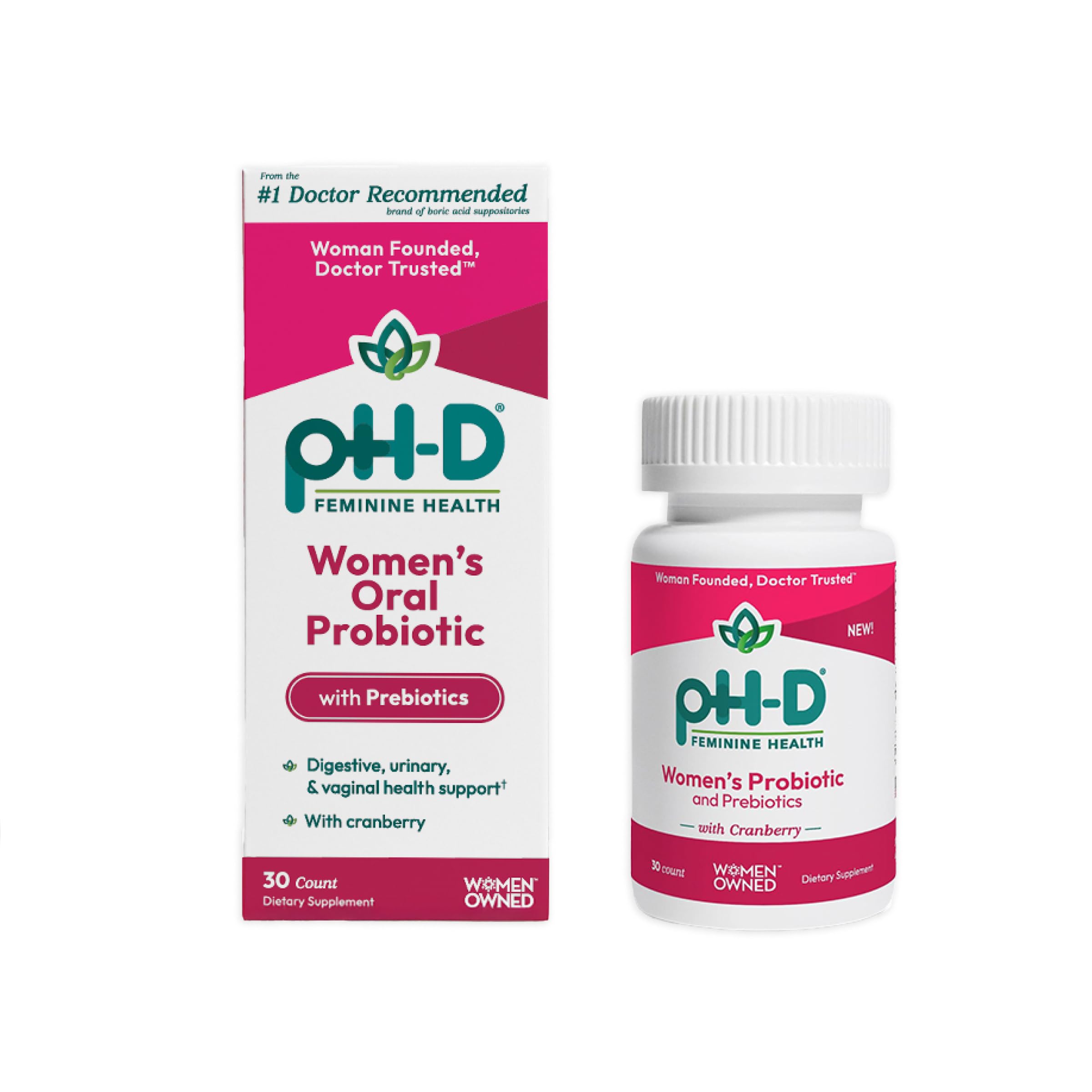 pH-D Feminine Health Support - Women's Health Probiotic with Prebiotic Blend, Cranberry Fruit Extract - Oral Supplement - 30 Count