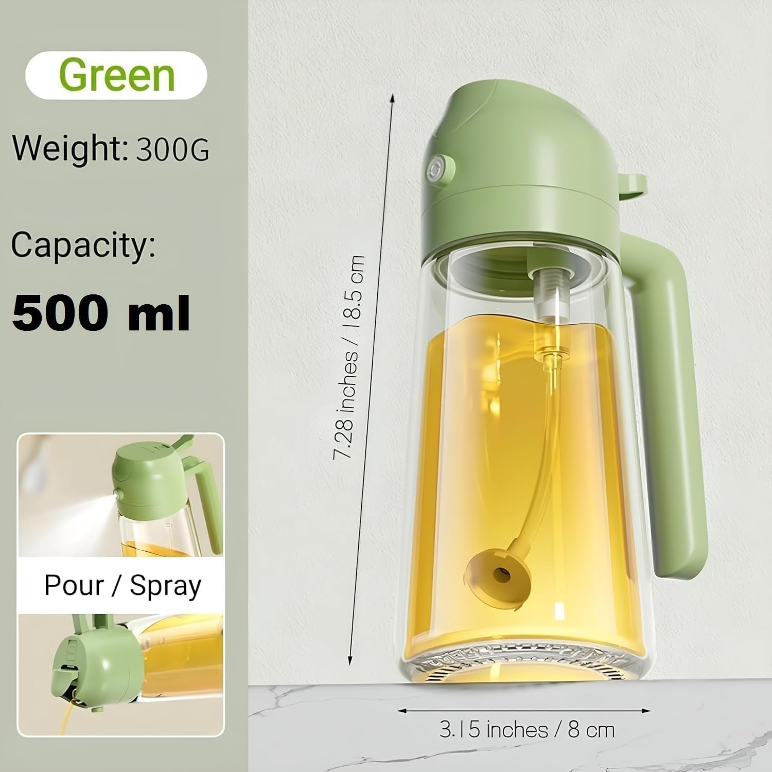 DUKAAN Oil Spray Bottle for Cooking, Premium Glass 2 in 1 Oil Dispenser for Kitchen, Food Grade Oil Sprayer Containers with Nozzle, Oil Bottle for Air Fryer, Roasting and Frying 500 ML (Multicolour) 4