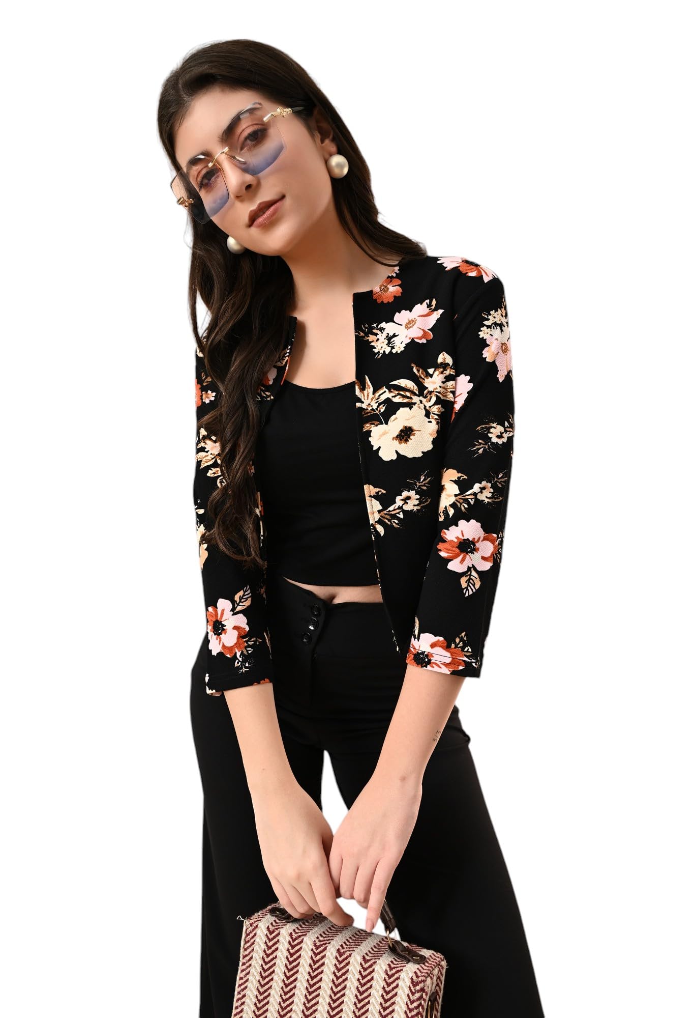 iuga Women Jacket Style 3/4th Sleeve Black Shrug (436_Black)-picture-14