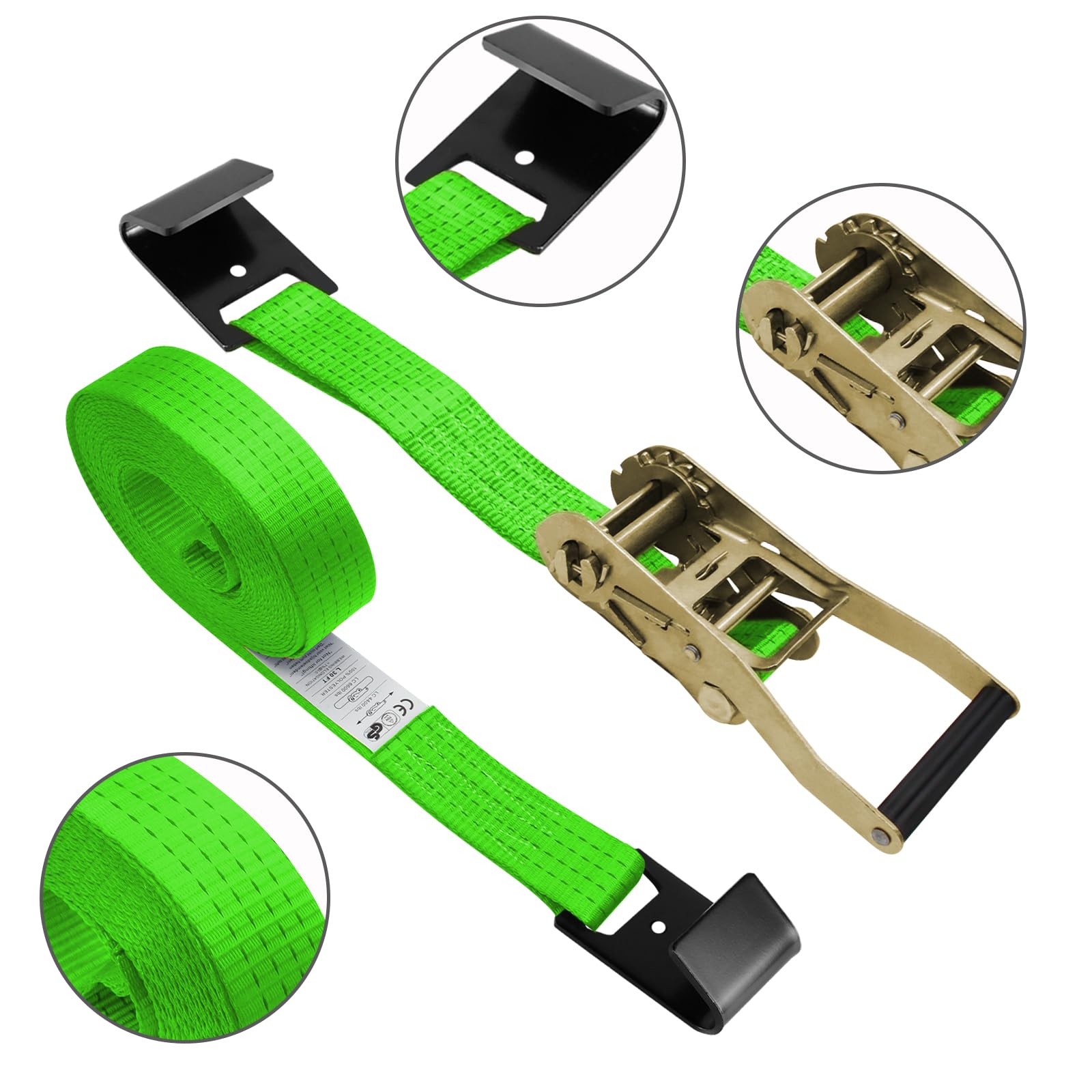 Confezione da 4 cinghie a cricchetto da 5,1 cm e 9,1 m, con gancio piatto, resistenti, per rimorchi, camion, carico di carico 4.535,9 kg, carico di rottura