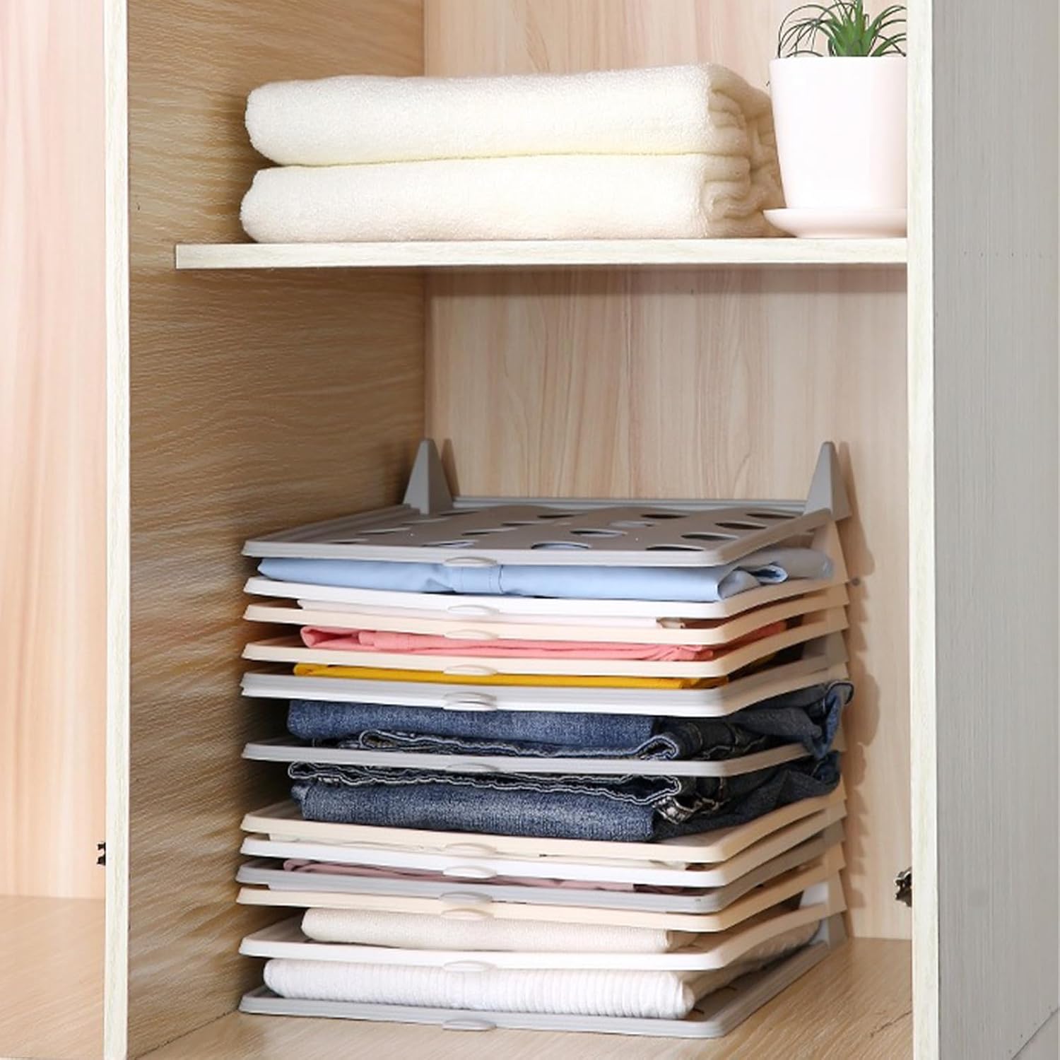 Stackable Closet Organizer for Shirts, Jeans, T Shirt, Pants – Maximize Vertical Storage, Prevent Laundry Piles, and Keep Drawers Wrinkle-Free (15, White)