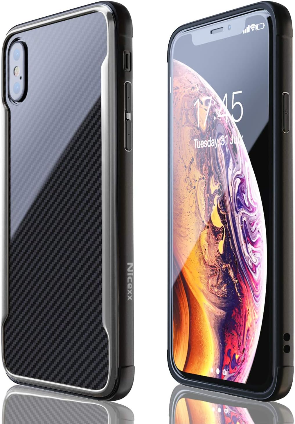 Nicexx Designed for iPhone Xs Max Case with Carbon Fiber Pattern, 12ft. Drop Tested, Wireless Charging Compatible - Black