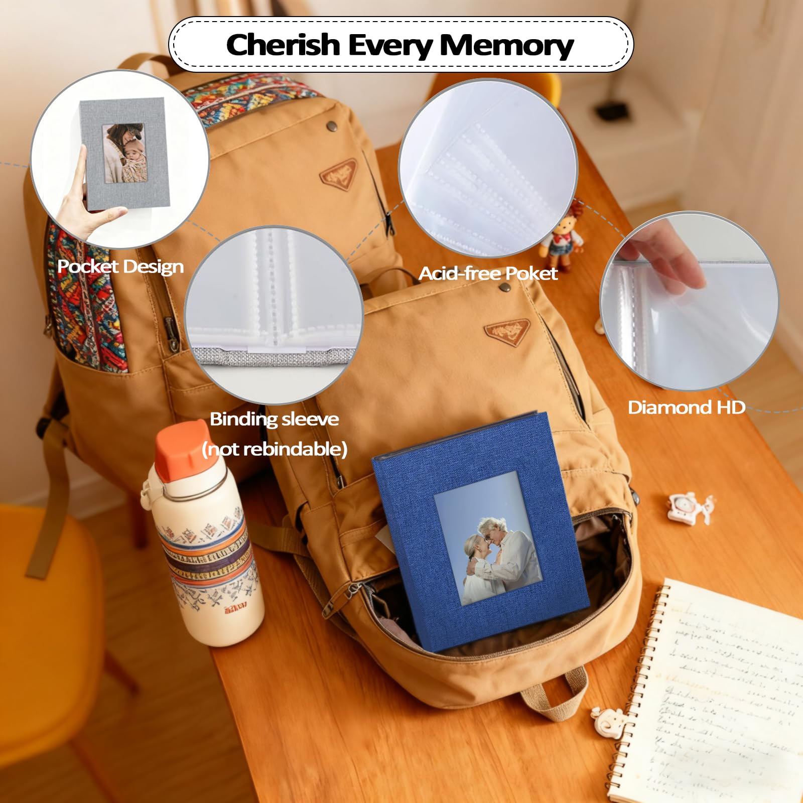 Popotop 2-pak albumów na zdjęcia 10 x 15 cm, mały, lniany album fotograficzny, książka na 80 zdjęć z 40 kieszeniami, prezenty urodzinowe dla kobiet, mamy, rodziny, dziecka, 2 szt