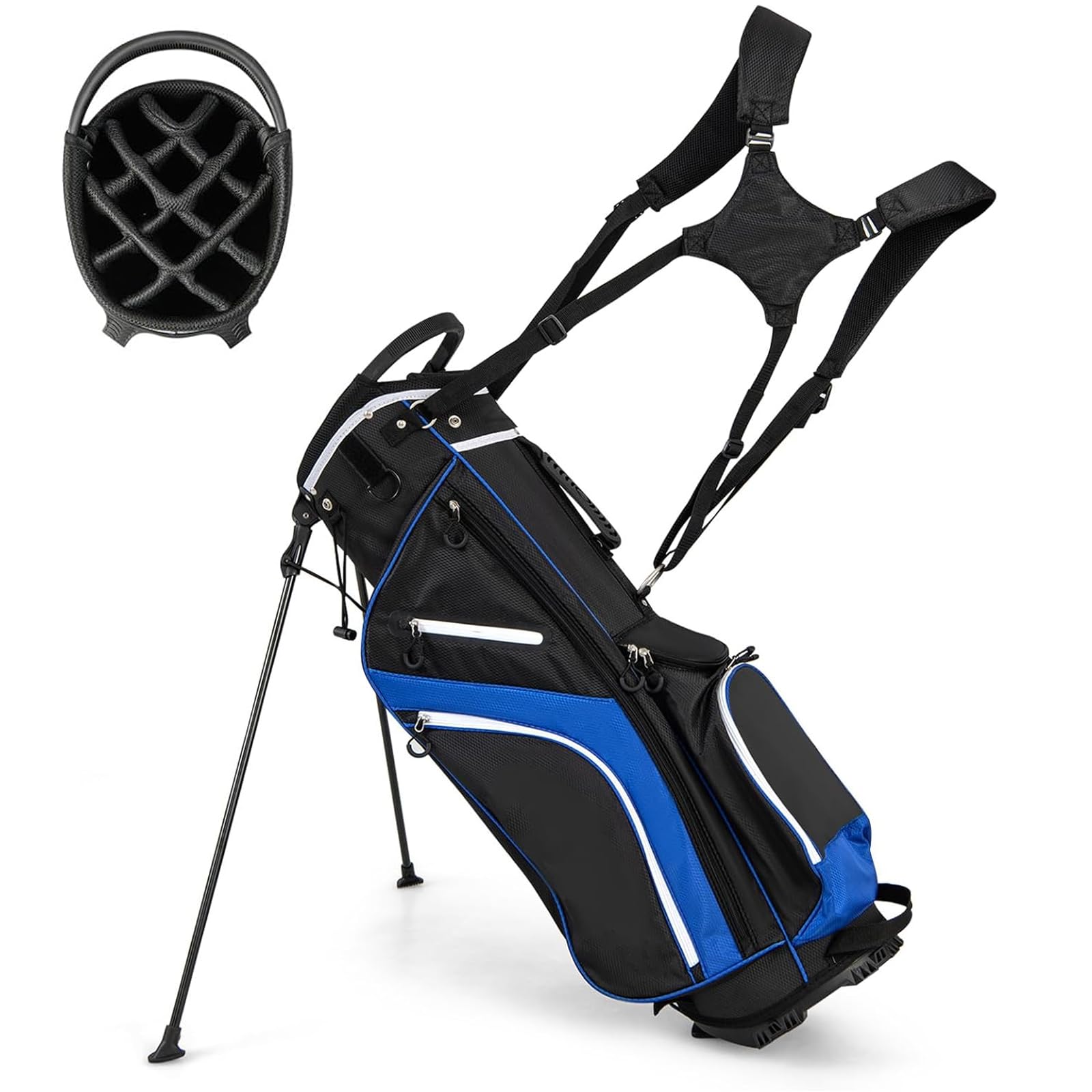 SPOTRAVEL Lightweight Golf Bag, Golf Stand Bag with 14 Club Dividers, 6 Zippered Pockets, Rain Hood & Carrying Handles, Portable Full-Length Golf Club Bag for Convenient Carrying & Storage (Blue)