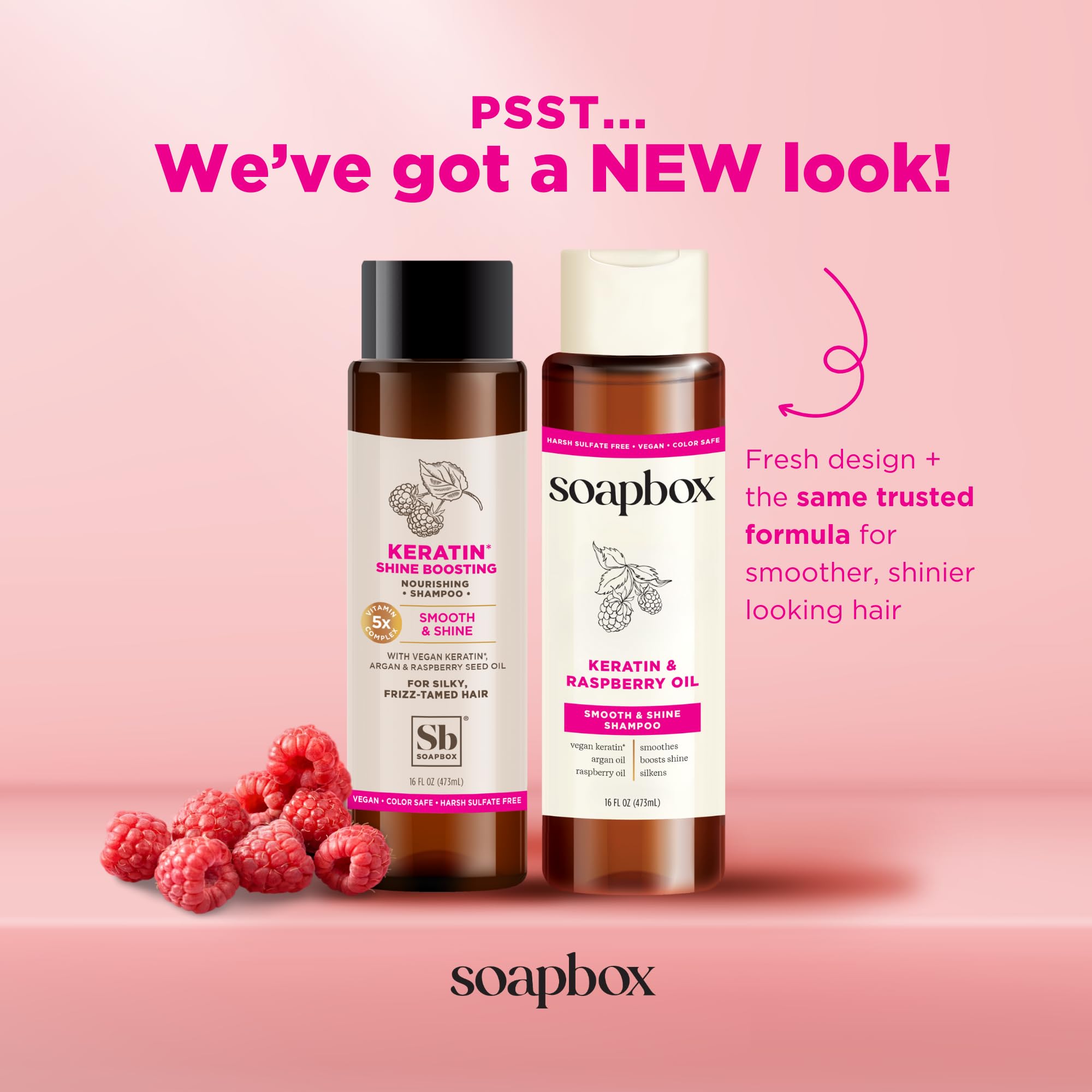 Soapbox Shine Boosting Lot de 2 shampoings et après-shampoing à la kératine à l'huile d'argan, sans sulfate et sans paraben, sans silicone, sans danger pour les couleurs et végétaliens, 473,6 g chacun