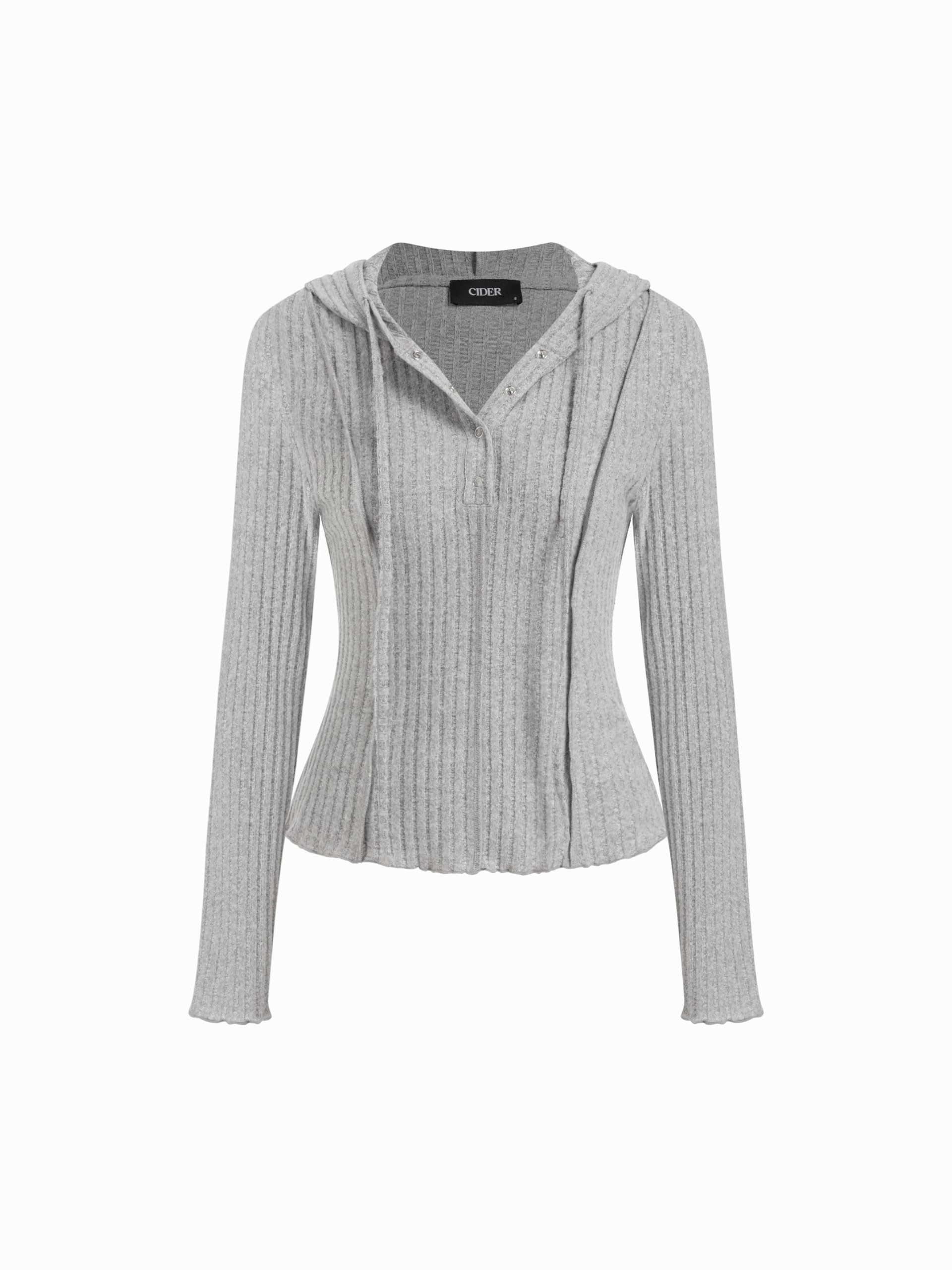 cider Women's Knit Hoodie Long Sleeve Crop Sweater Button Down Pullover Ribbed Y2K Going Out Casual Fall Fashion Clothing-picture-26