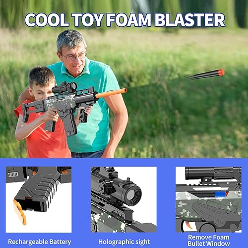 Miniatura 5 de Pistola de juguete para rifle de francotirador automático para pistolas Nerf - 3 modos de explosión eléctrica de juguete de espuma con 120 dardos, 2