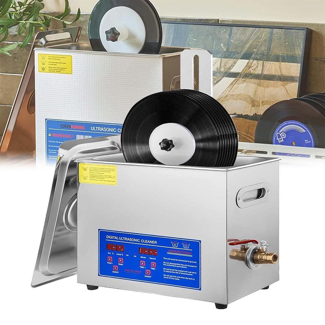 Pulitore ad ultrasuoni per dischi in vinile con timer e funzione rotativa automatica