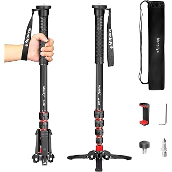 Manbily Extendable Aluminum Camera Monopod with Feet Portable Travel and Detachable Tripod Base for DSLR Canon/Sony/Phone 5 Sections Up to 170 cm Maximum Load 15.5 lbs A-222