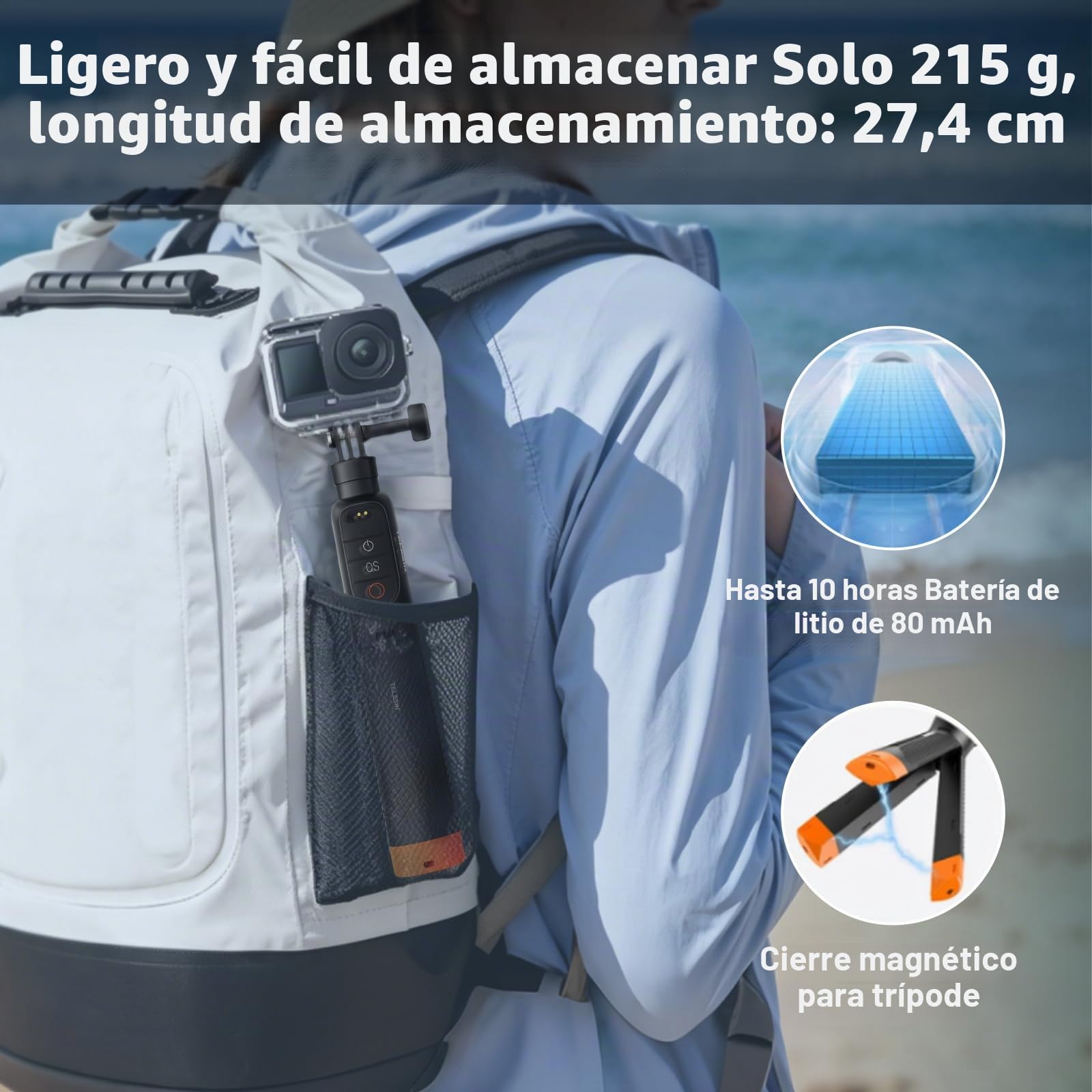 Empuñadura Flotante Selfie Stick trípode Impermeable Extensible Selfie monopod Mango con Mando a Distancia Bluetooth para dji Osmo Action 6 5 Pro 4 Black Action Camera con Amplificador de señal
