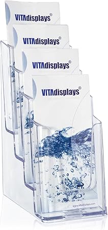 VITAdisplays® DIN lang DL Tisch-Prospektständer/Prospekthalter/Flyerständer mit 4 Etagen, Transparent