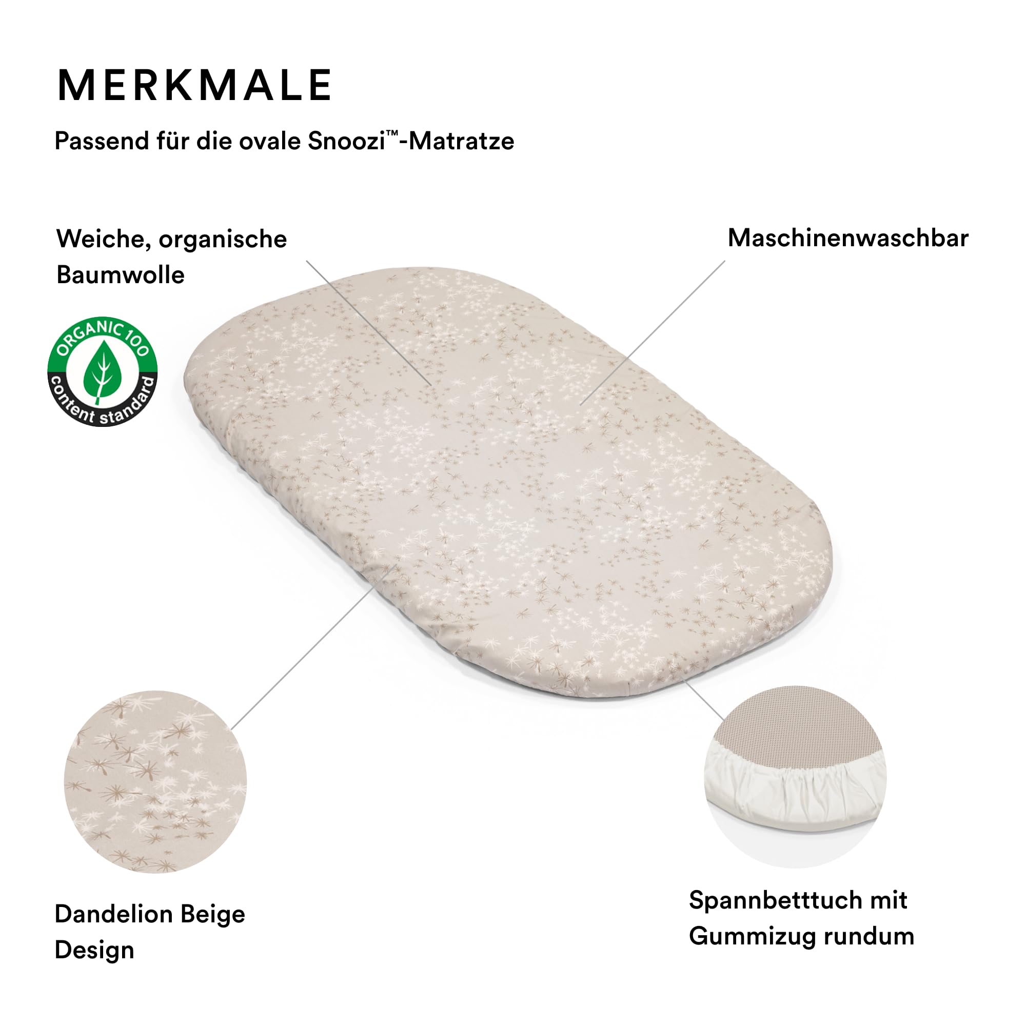 Stokke Snoozi Spannbetttücher - 1 Dandelion Beige & 1 Vanilla Cream - Passend für die ovale Snoozi Matratze - Weiche Bio-Baumwolle - Maschinenwaschbar