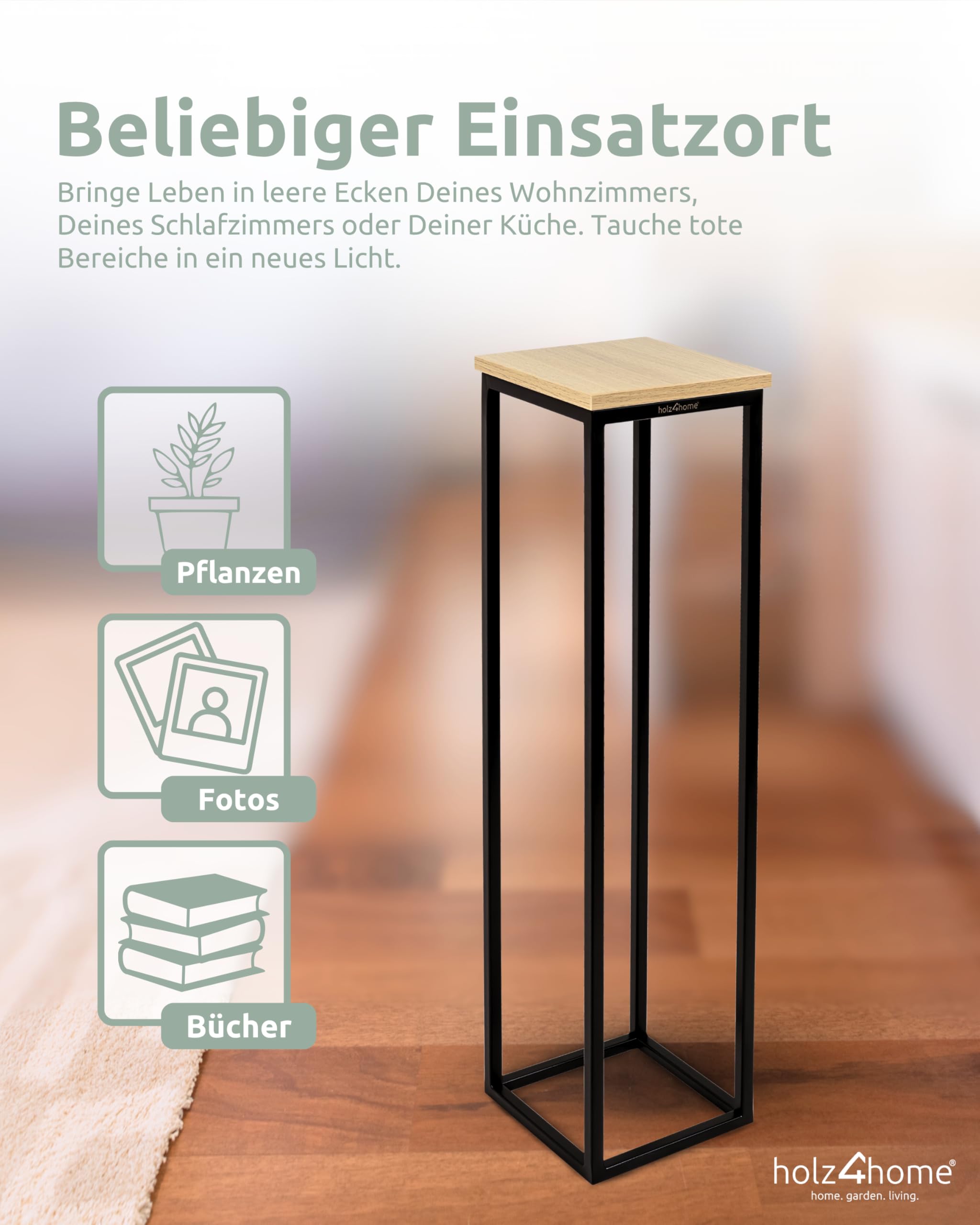 holz4home® Dekoständer aus MDF I Blumenständer MDF Sonoma Eiche I Pflanzentreppe Industrial Style mit Metallgestell I Fertig montiert I Für Wohnzimmer, Küche, Büro, Flur mit Vintage Stil (90 cm)