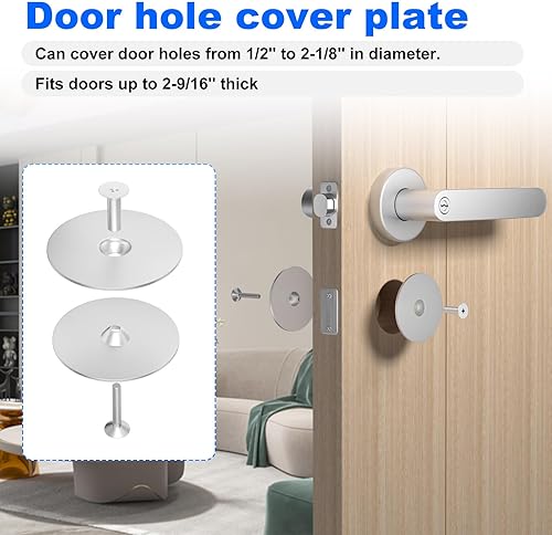 Miniatura 4 de Placa de cubierta para orificio de puerta, placa redonda de cubierta de cerrojo de 2-58 pulgadas de diámetro (negro mate), cerraduras y puertas de