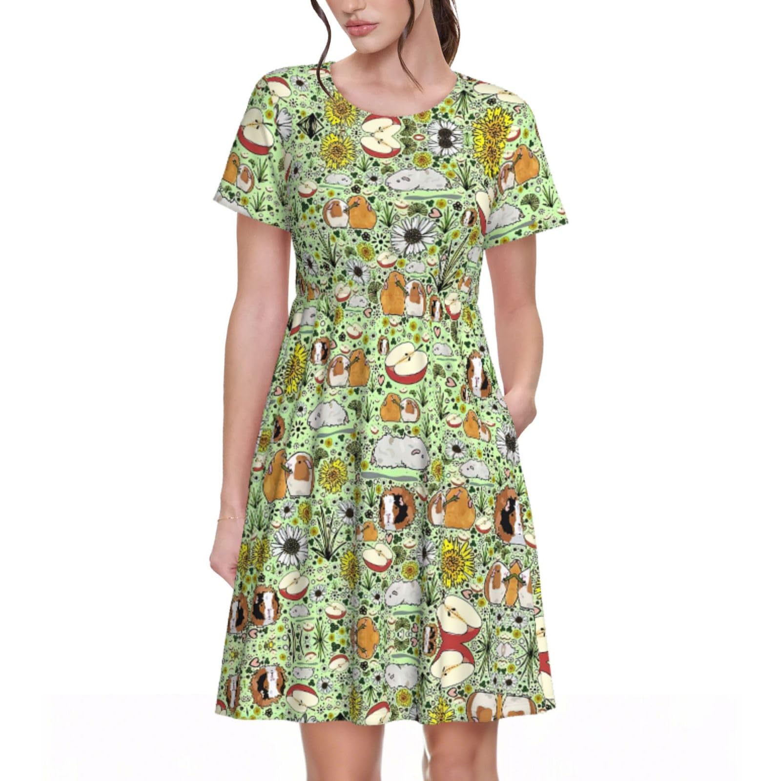 Okfsty Women's Black Guinea Pig Summer Dress Casual Swing Short Sleeve Sundresses Beach A-Line Shift Dress With Pockets