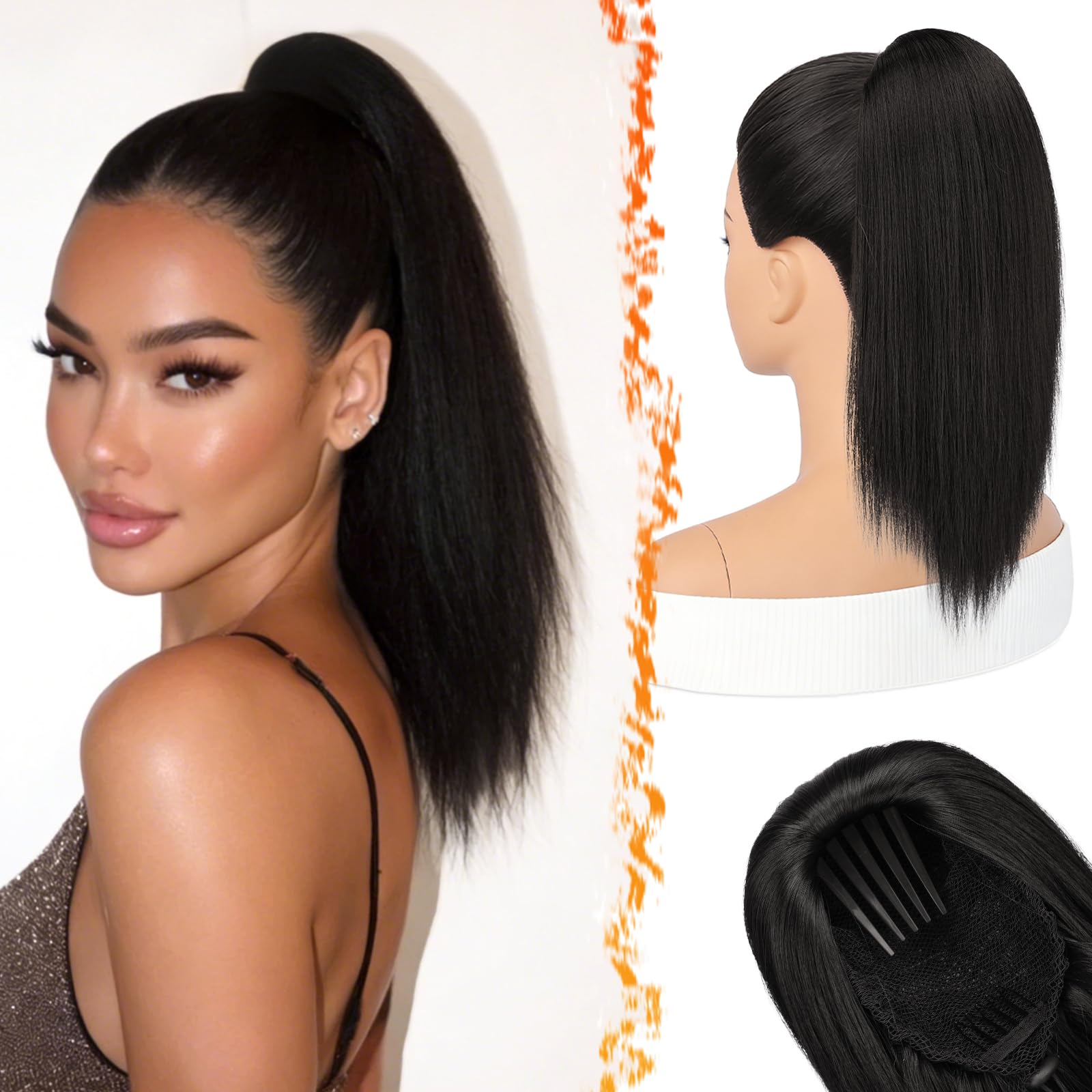 BARSDAR Liso Coleta Postiza Extensiones Pelo, 40cm Corta Liso Marrón Oscuro Cola de Caballo Extension con Cordón Natural Sintética Cheer Posh Ponytail Extensiones Postizos Fiestas Cheer Competition — view 29