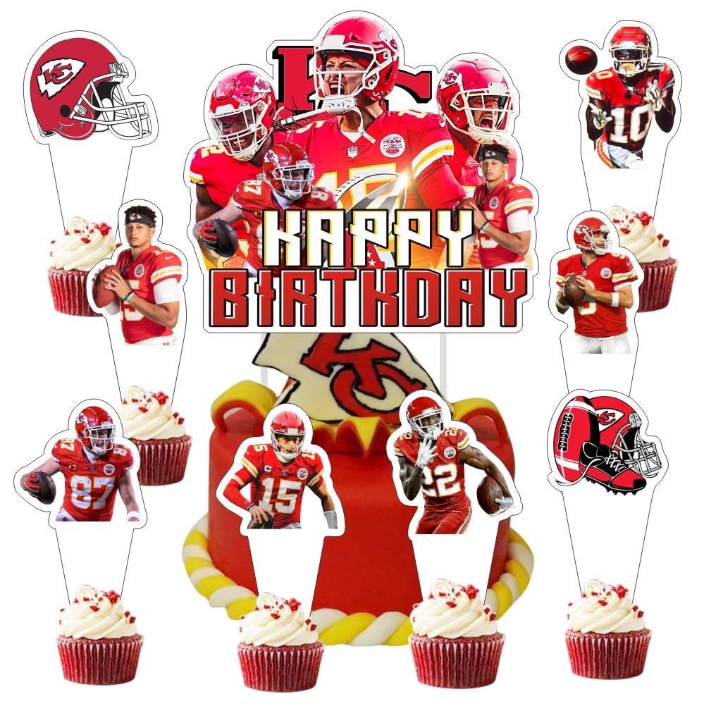 25pcs Football Cake Decorations with 1pcs Cake Topper 24pcs Cupcake Toppers for Football Birthday Party Supplies