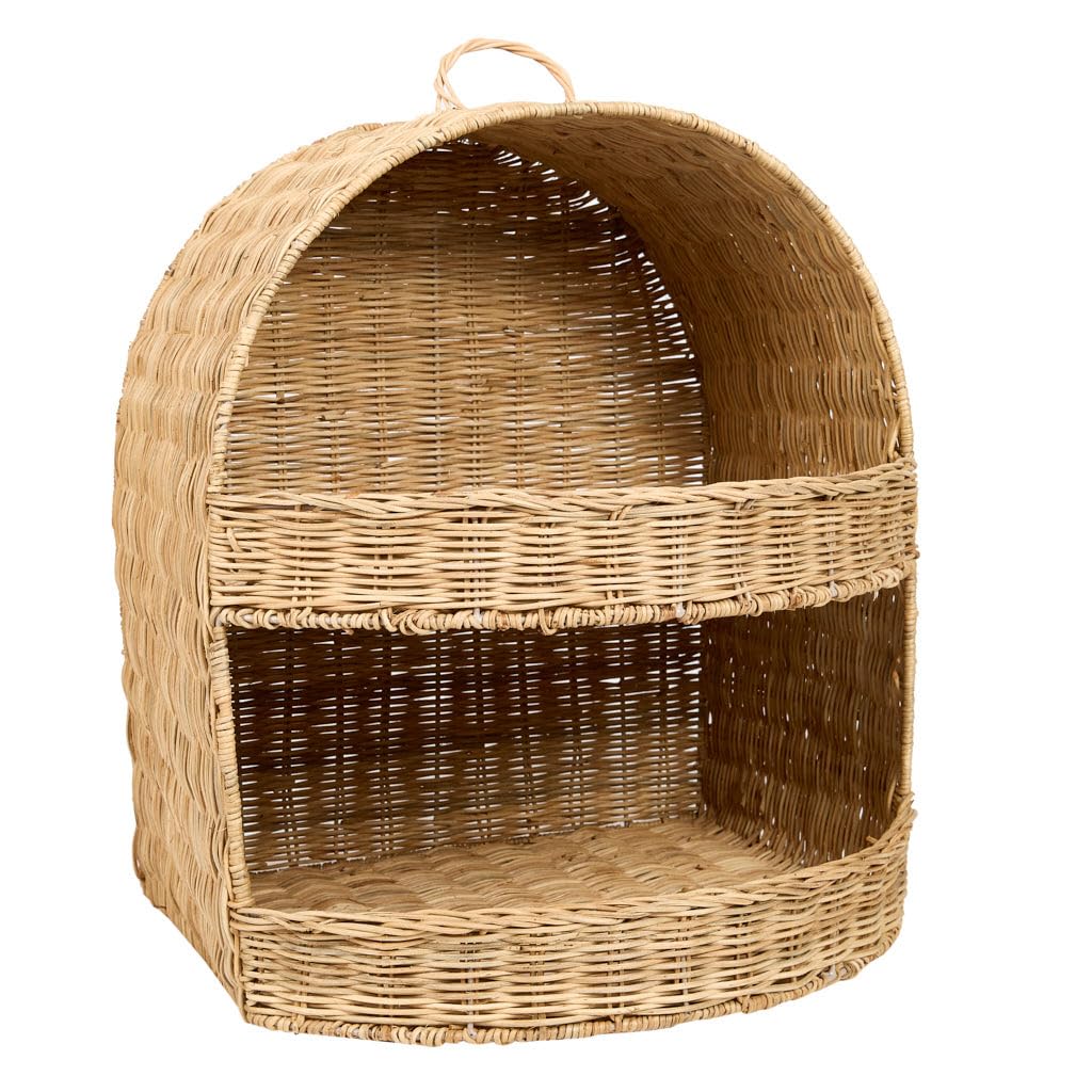 Dibor Vegetable Rack Kitchen Organiser Two Tier Wicker Storage Basket Free Standing Wall Hanging Storage Traditional Rustic French Country Style Kitchen Worktop Pantry Veg Rack Shelves