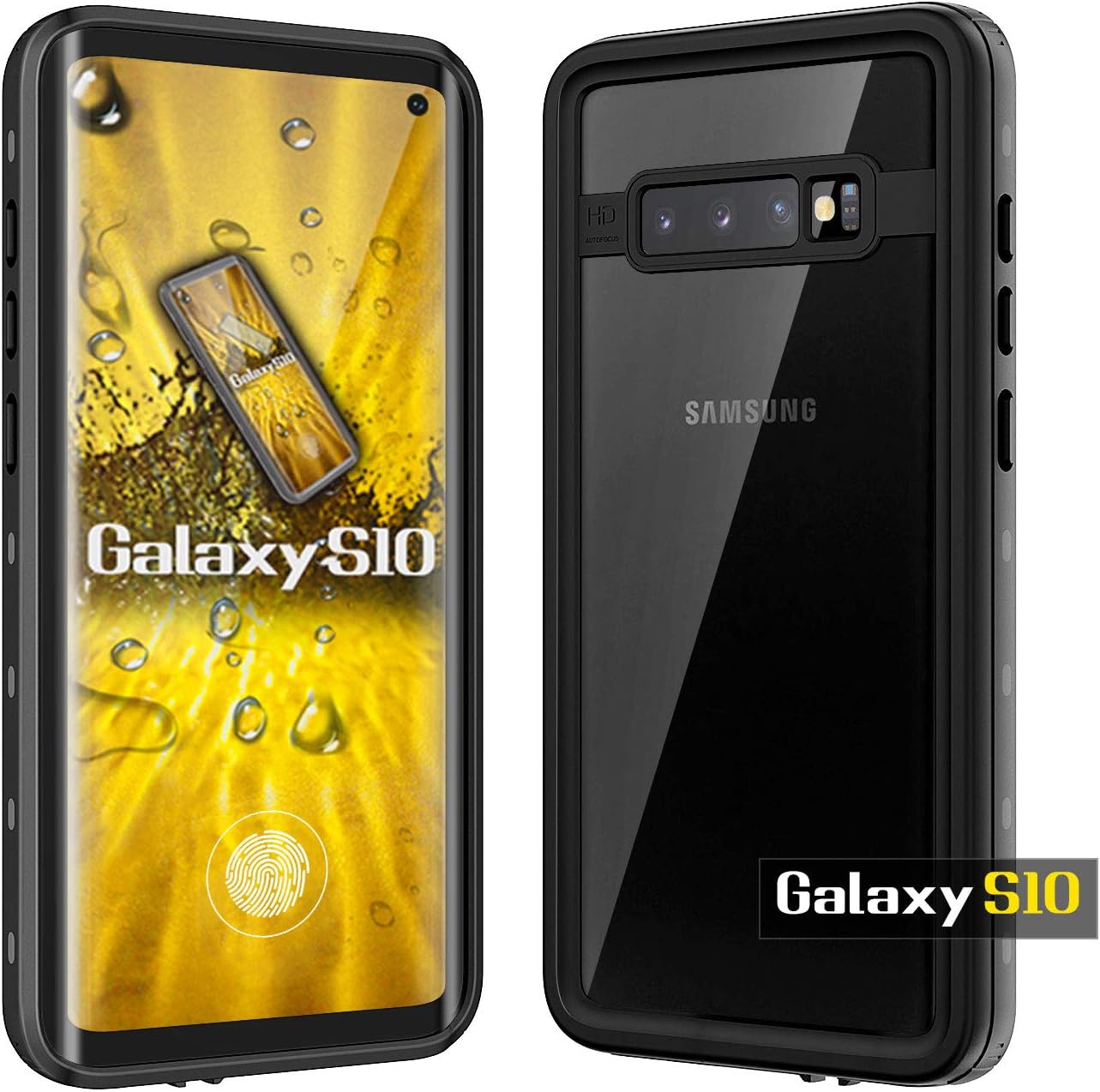 Sydixon Galaxy S10 Case,Samsung Galaxy S10 Waterproof Case,Compatible with Fingerprint ID,Full Body Shockproof Dustproof Rugged Protective Clear Cover with Built-in Screen Protector(Black Cases)