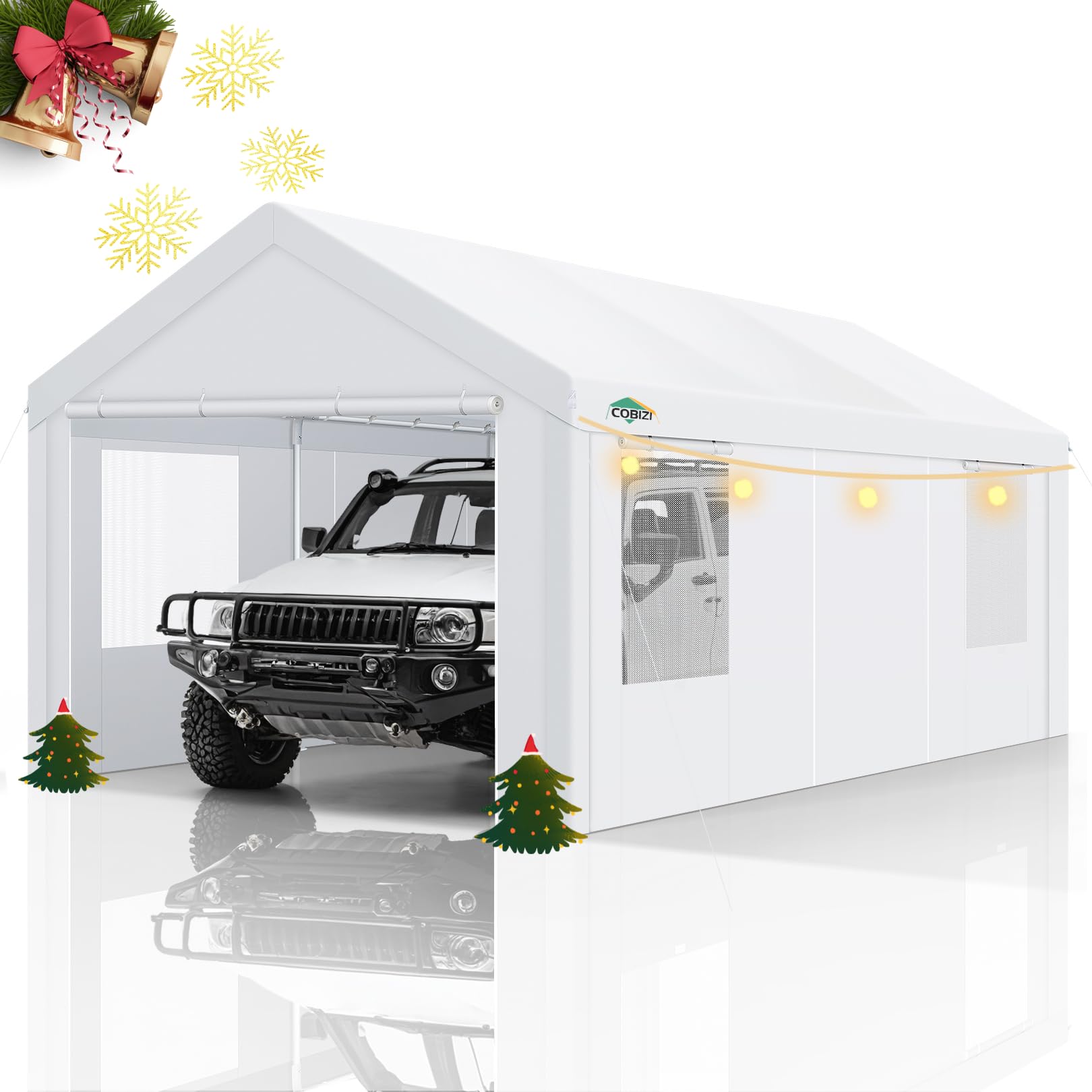 COBIZI Carport Canopy 12x20 Heavy Duty Portable Garage with Removable Sidewalls & Doors, Car Port Canopy Tent with Built-in Sandbags & All-Season Tarp for Car Boat Truck, White