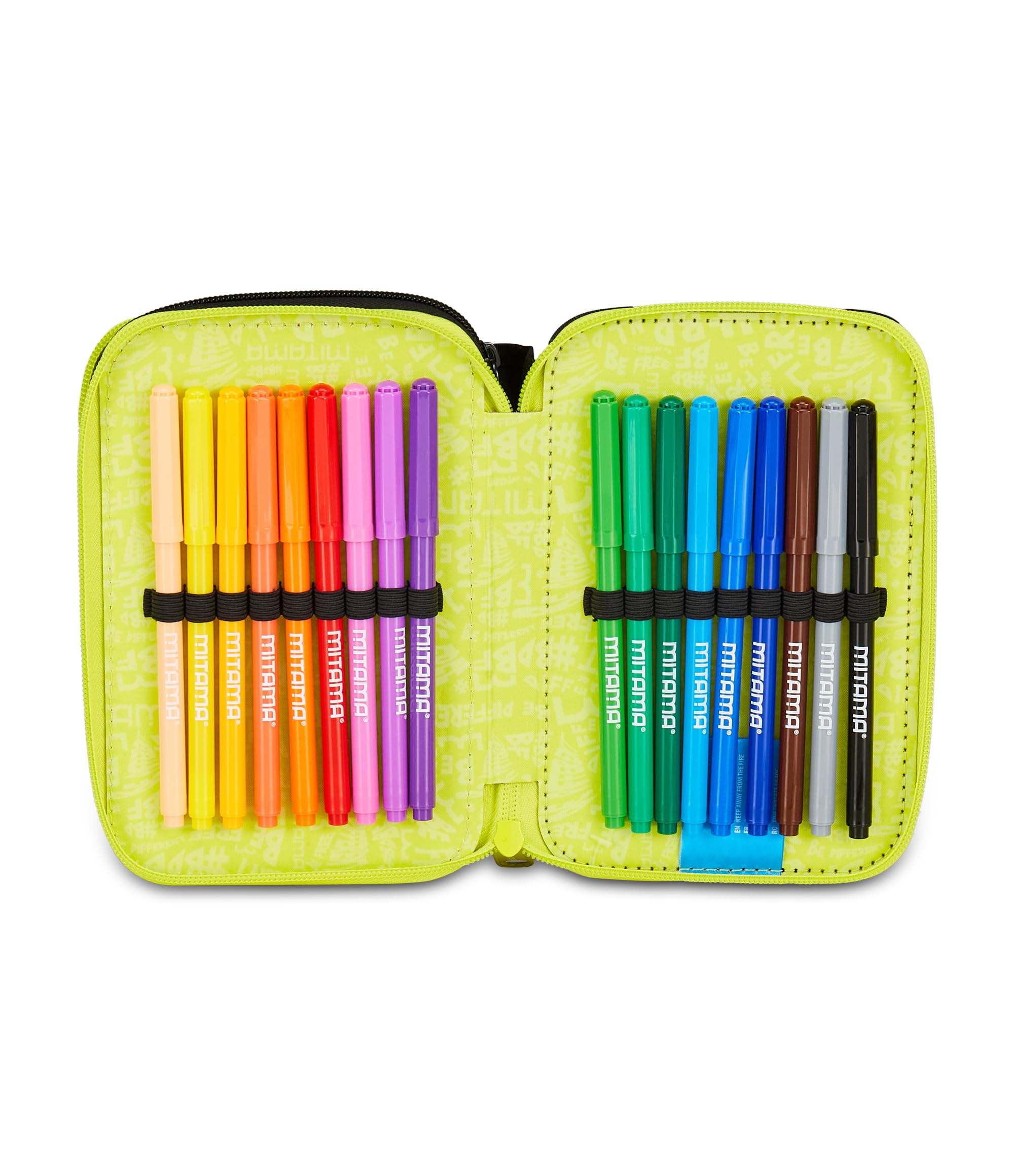 Mitama Estuche Escolar con 3 Compartimentos, Triple mangaball, Contenido 47 Piezas, Completo de lápices, rotuladores, portalápices Escuela Primaria niño, Negro, Moderno