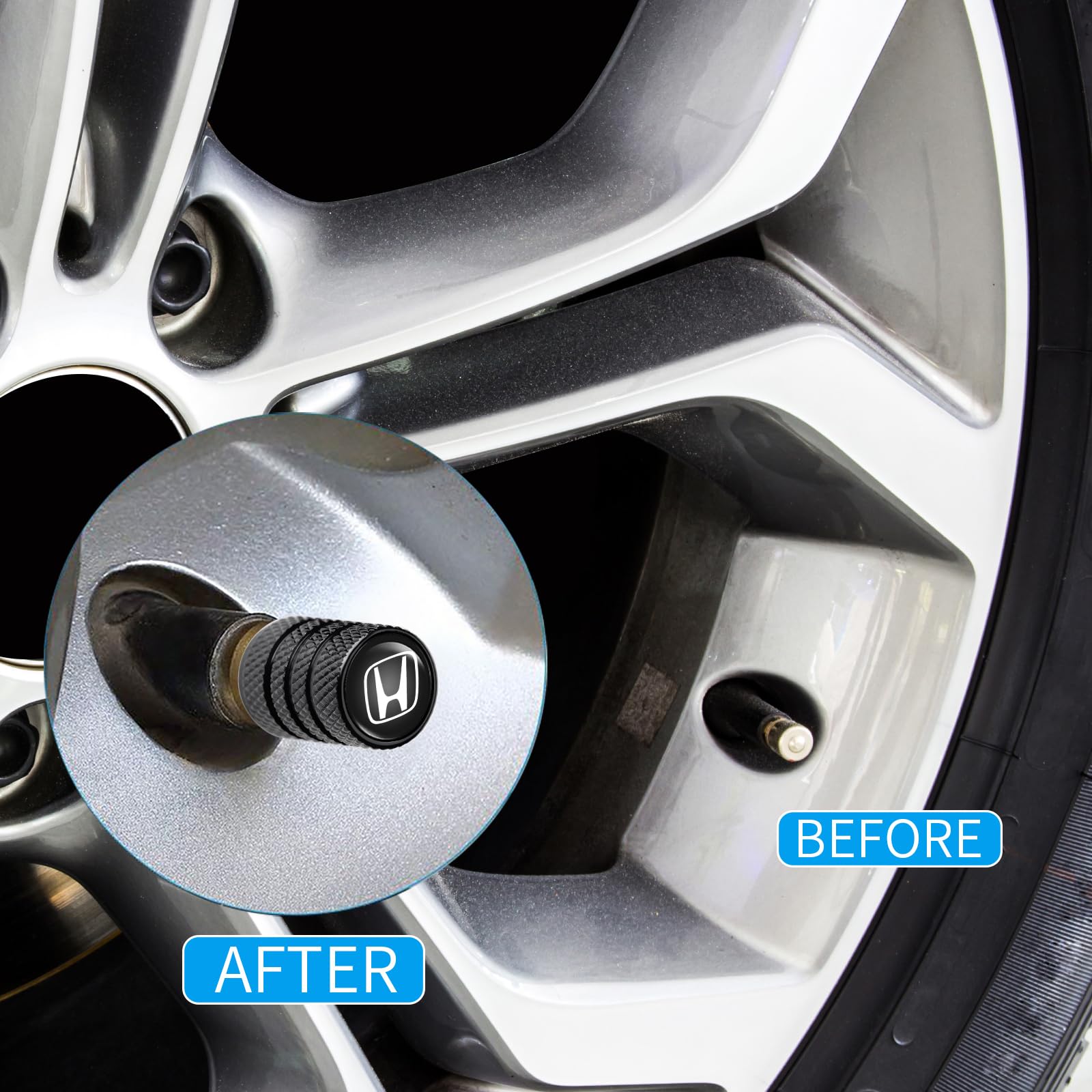 4pcs Tire Valve Stem Caps, Compatible with Honda Series Stem Cap Universal Car Air Cover Car Accessories for Cars, SUV, Truck, Motorcycles （Black） - 5