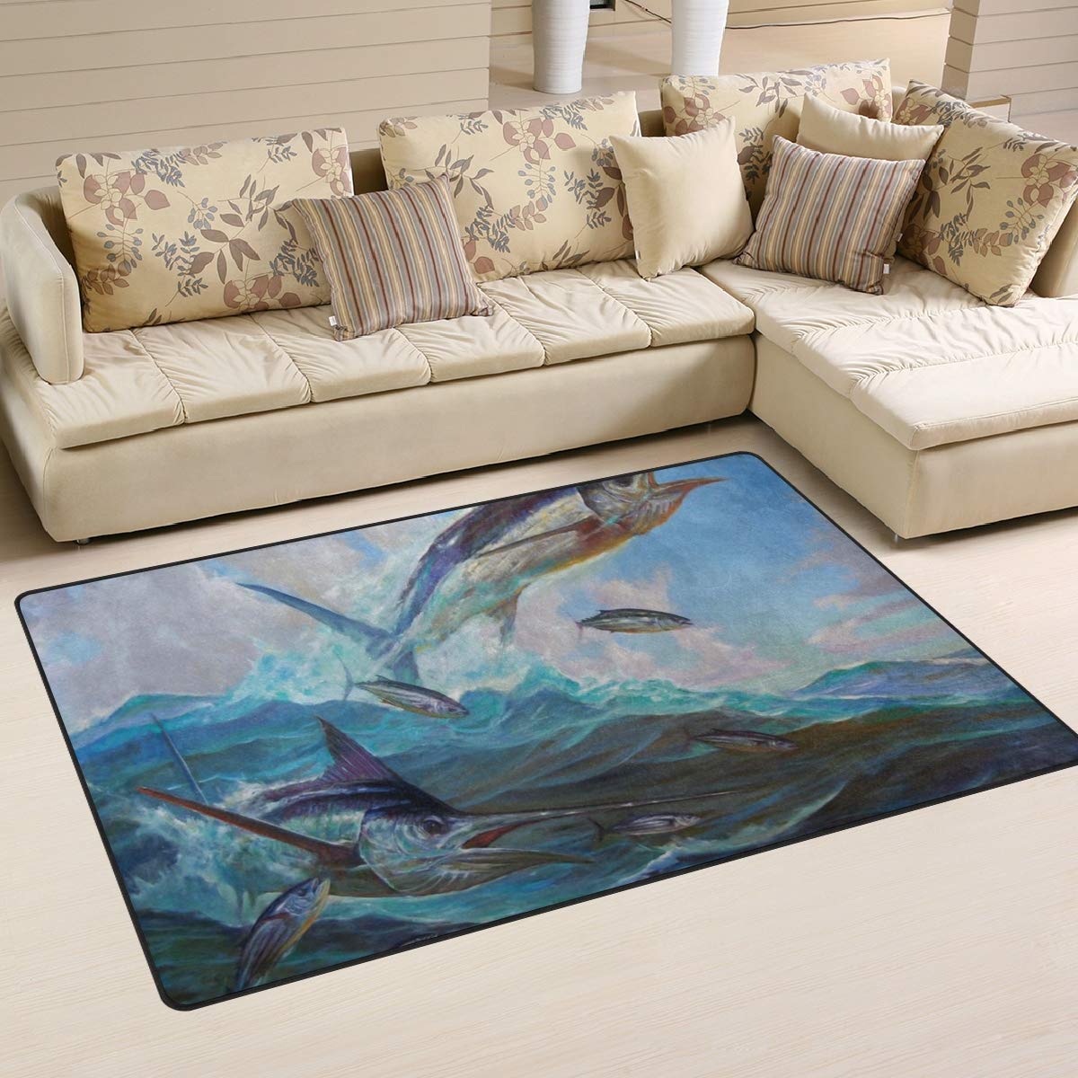 Ainans Blue Marlin Area Rug Carpet Non-Slip Floor Mat Doormats for Living Room Bedroom 60 x 39 inches