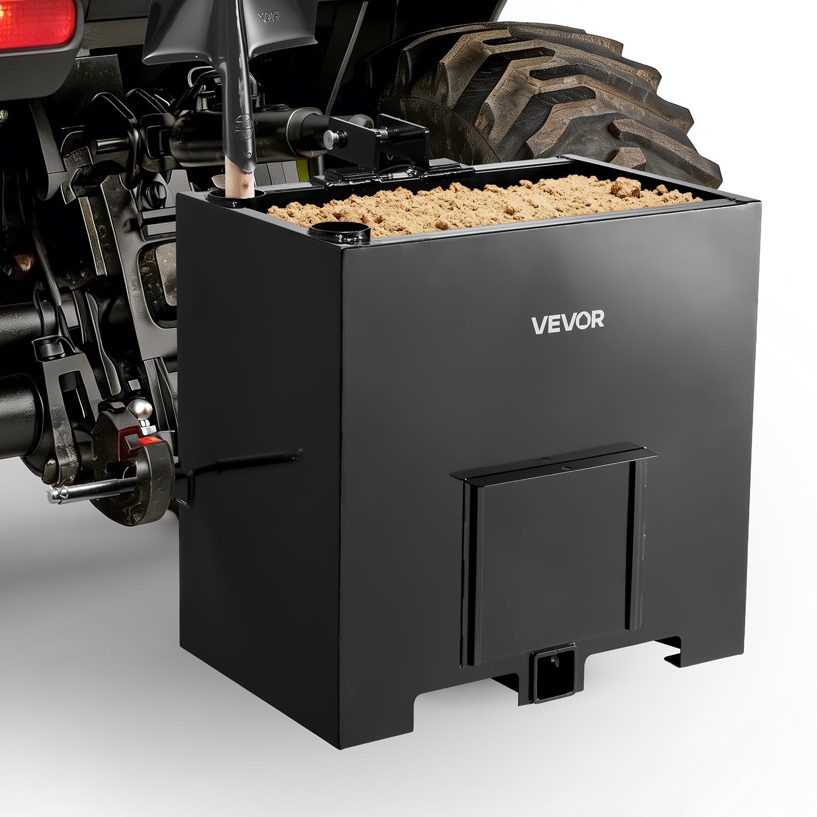 VEVOR Ballastbox, 3-Punkt-Traktorballast der Kategorie 1 mit 363 kg Tragkraft, mit Standard-2-Zoll-Anhängerkupplung, Stahlkonstruktion, 0,14m³ Volumen, Laderanbau mit Schiebetür, Schwarz