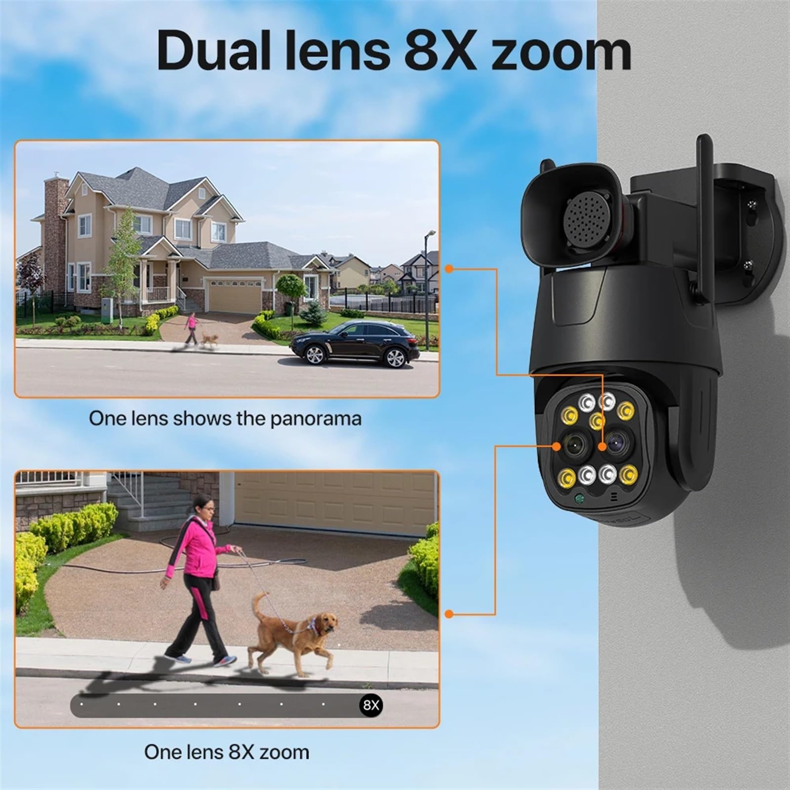 Kamery Monitoringu, Kamera IP na kartę SIM 4G 4K 8MP podwójny obiektyw 8X Zoom kamera PTZ automatyczne śledzenie kamera bezpieczeństwa 4MP zewnętrzny nadzór CCTV(4MP 4G Add 128G)