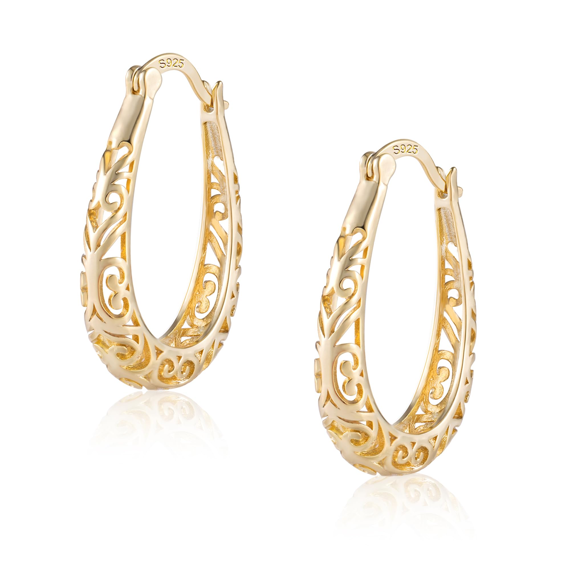 ALEXCRAFT Pendientes de aro de Plata de Ley 925 para Mujer, aretes de aro ovalados de Plata, hipoalergénicos, pequeños en Forma de U, para Regalos de joyería