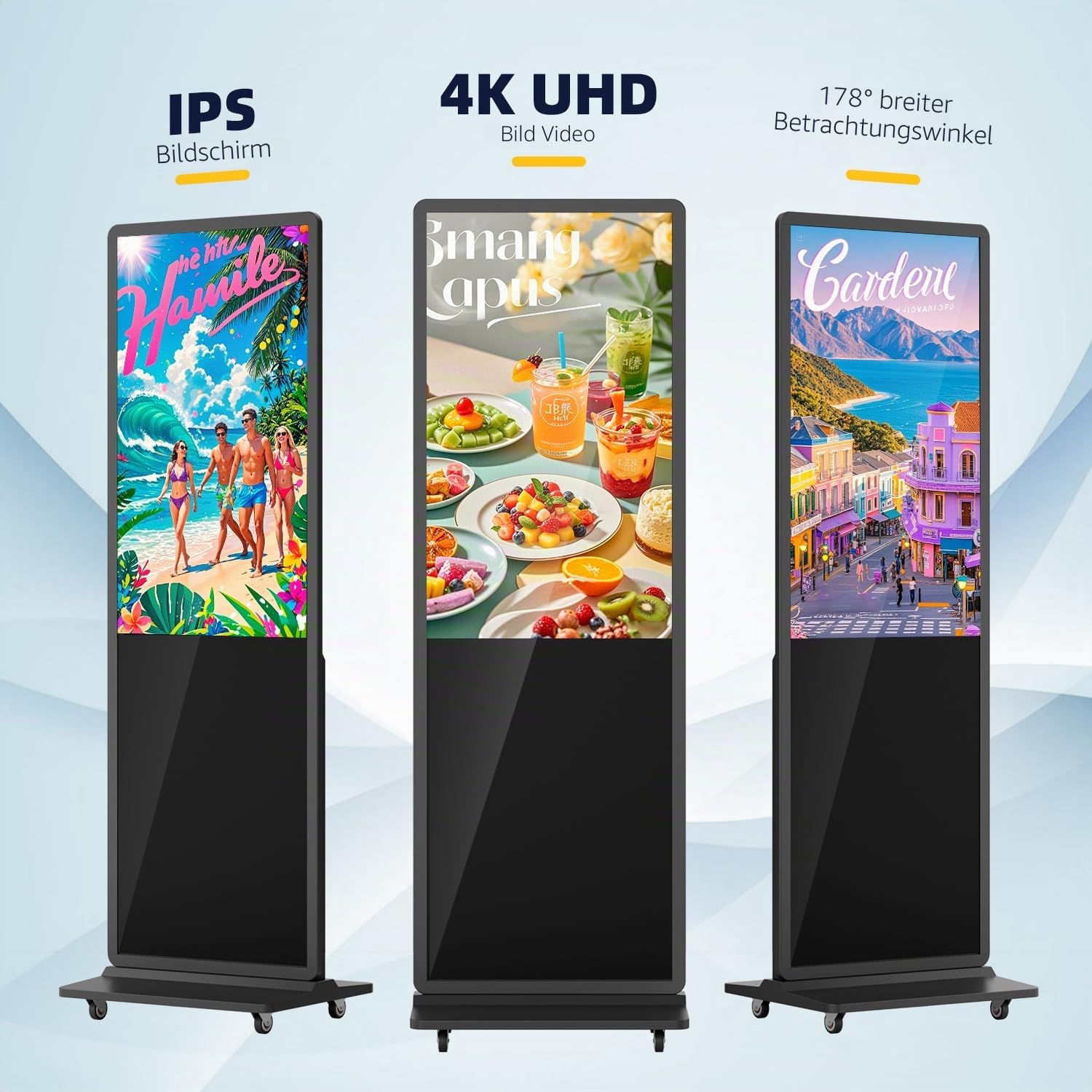 MWE 55 Zoll 4K Touchscreen Digitaler Kundenstopper mit 4 Rollen, Werbedisplay Digital, LCD Digital Signage Display, Geeignet für Einzelhandelsgeschäft, Restaurant, Einkaufszentrum und Gewerbezentrum