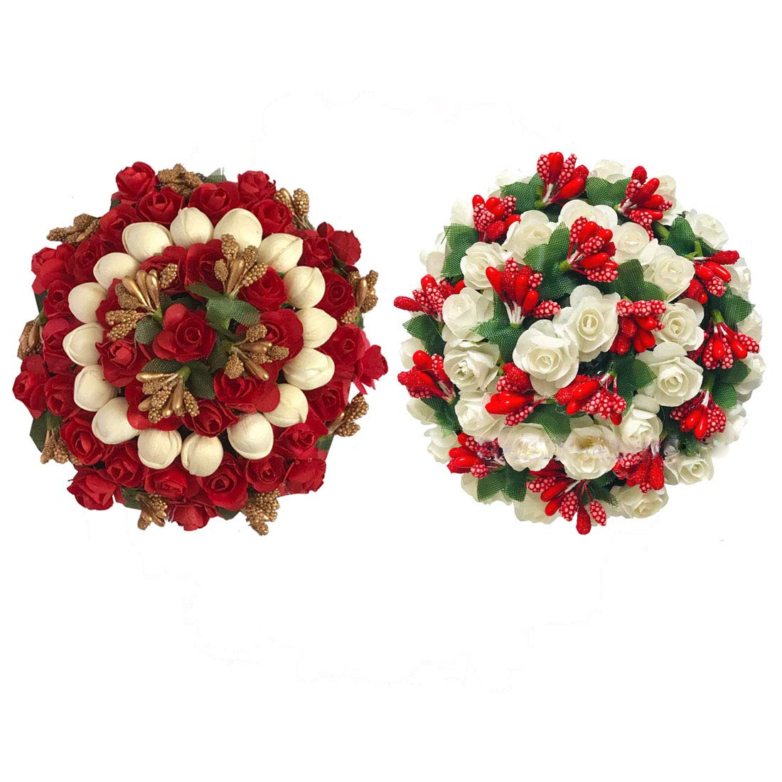 AorviDesigns Paper Flower Hair Juda/Bun Gajra, Accessores For Girls,Women Pack-01,(Color-White,Red)