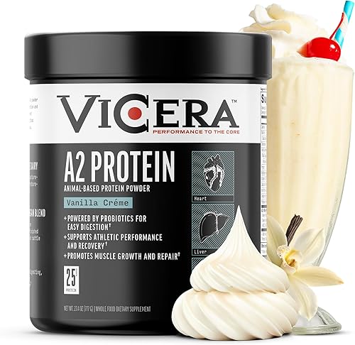Proteína en polvo A2, crema de vainilla, 0.88 oz de proteína por porción, mezcla de caseína de suero orgánico A2A2 con probióticos y sal marina