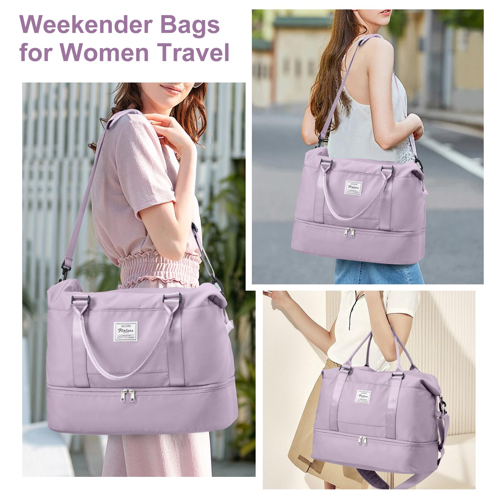Borsone da Viaggio Donna, Bagaglio a Mano Borsa da Viaggio con Scomparto per le Scarpe, Borsa Sportiva Borsone da Palestra Grande, Borsa da Weekend, Borsa per Ospedale,C8 viola