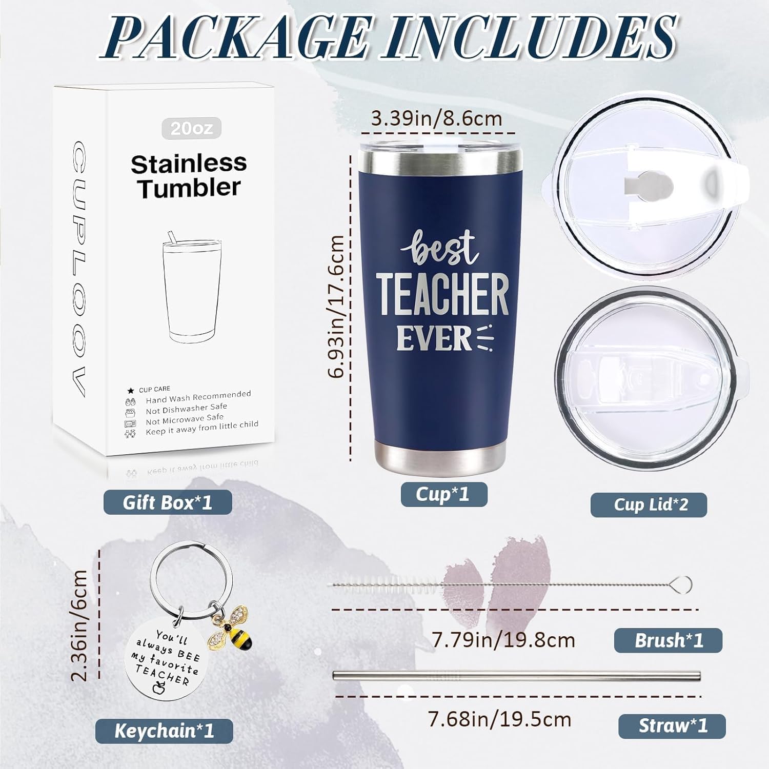 Teacher Appreciation Gifts for Men, 20Oz Navy Blue Stainless Steel Tumbler Cup, Best Thank You Teacher Ever Coffee Mug Gift Set with Lid Straw Keychain Educators Graduation Thanksgiving Christmas Gift - Image 4