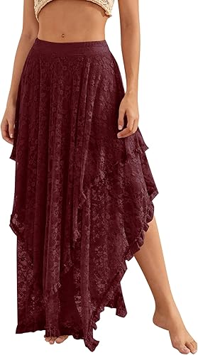 【MARRON EDITION】Lace Long Skirt ★韓国商品★ MESH KNIT MAXI SKIRT(1 DARK BROWN): FETICO: WOMENS｜THE