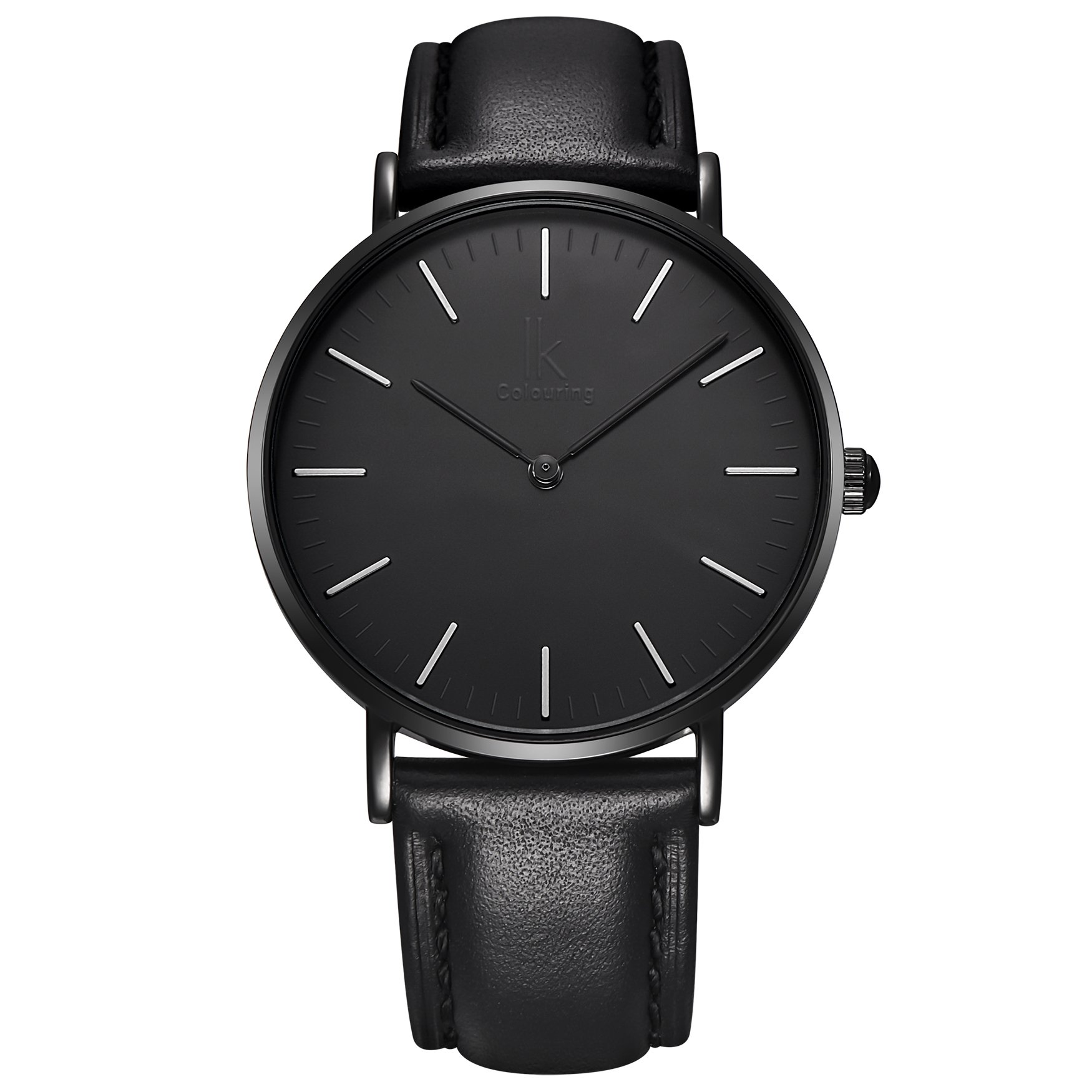 Fashion Minimalist Coal Black Wristwatch Unisex 36-40mm Case Synthetic Leather Strap Japan Quartz -BuryTony