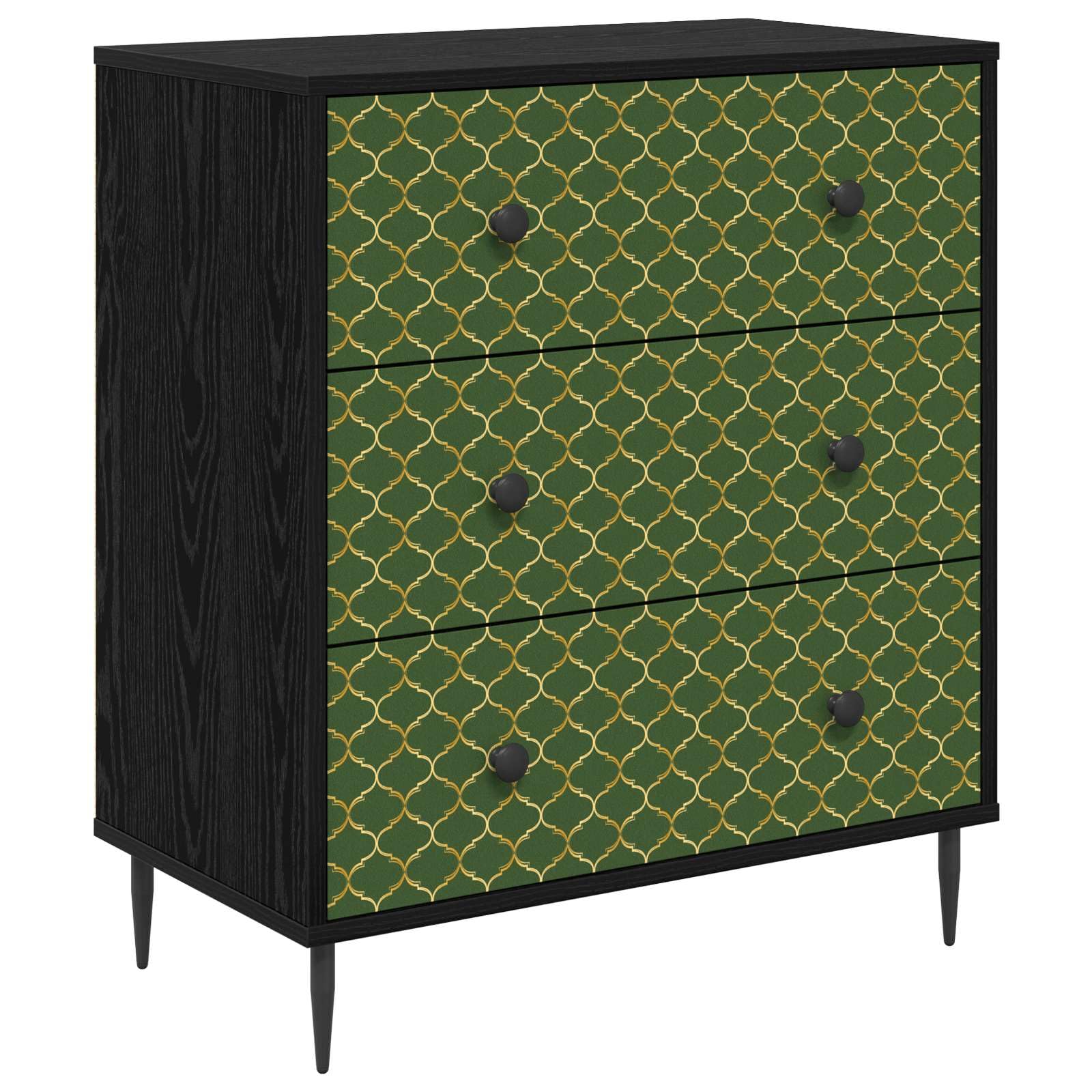 Impresión geométrica en esmeralda cajonera GELEEN cómoda rectangular moderna de madera