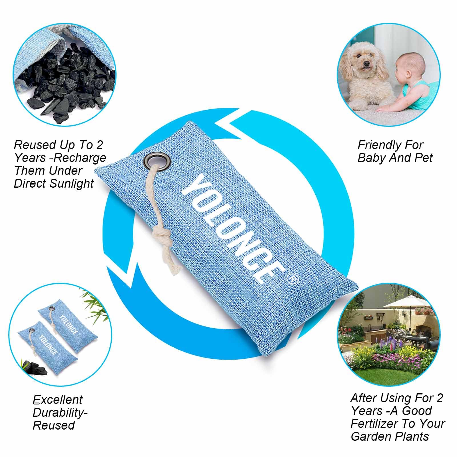 4 bolsas Eliminador de olores para zapatos, Desodorante de zapatos,Bolsa Purificadora de Aire, Neutralizador de Olores para Zapatos,bolsa de carbón activado absorbente de olor(azul)