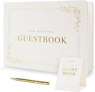 Floral Embossed Wedding Guest Book Set - 9 x 7.5 Hardcover Guestbook for...