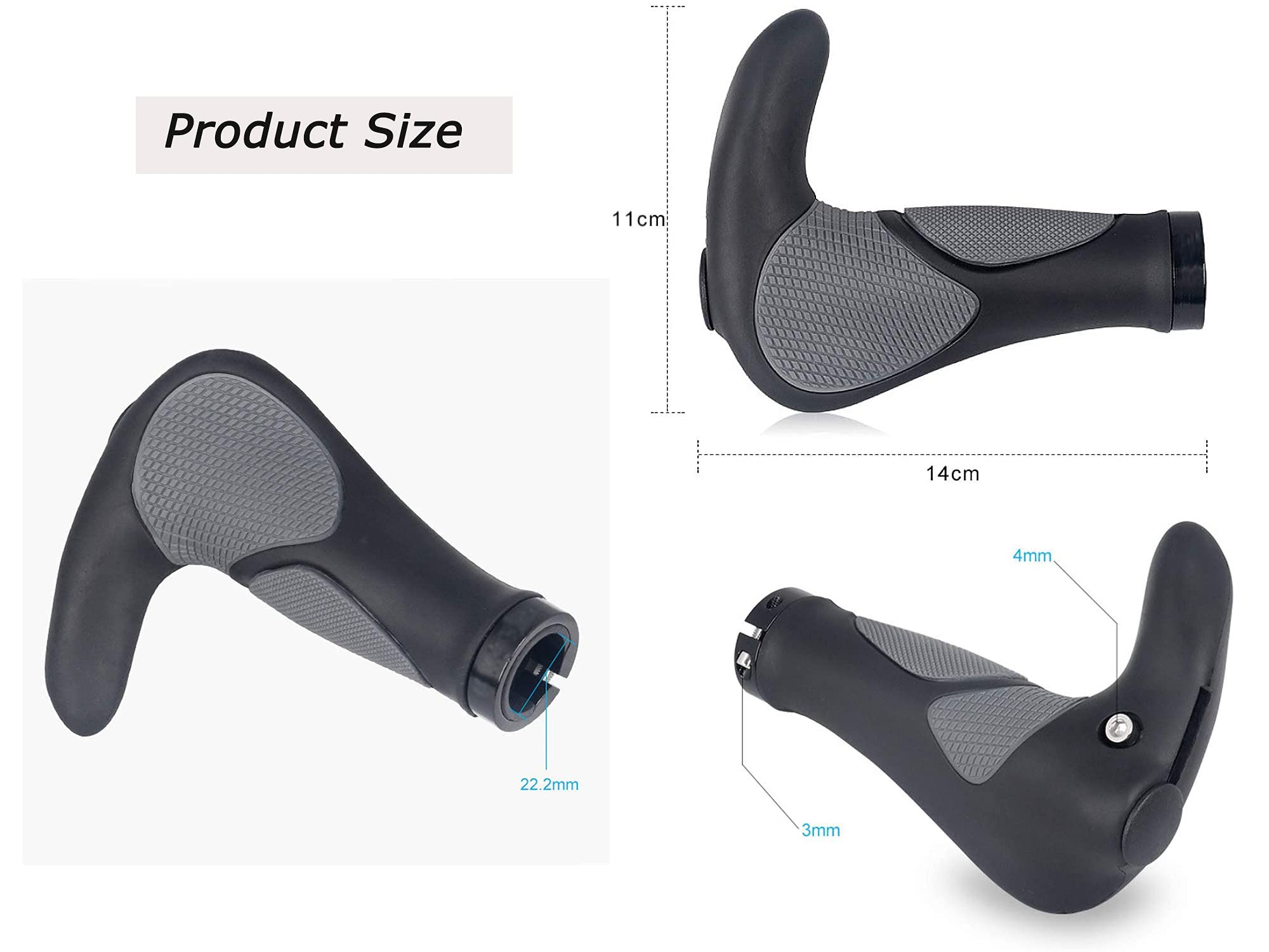 Poignée De Vélo Ergonomique En Alliage D'aluminium – Antidérapant, 15 Cm, Pour Guidon 22,2 Mm, Noir, Antivol, Absorption Des Chocs, 1 Paire
