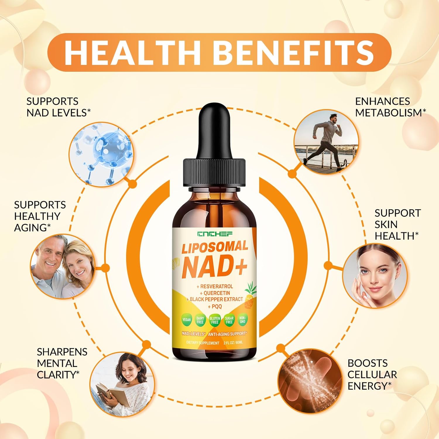Liposomal NAD Supplement - 1500mg NAD+ Liquid Drop for Women & Men Nicotinamide Riboside Chloride & Resveratrol Complex - Cellular Renewal, Anti-Aging Support - 30 Servings (2 fl oz) - Image 2